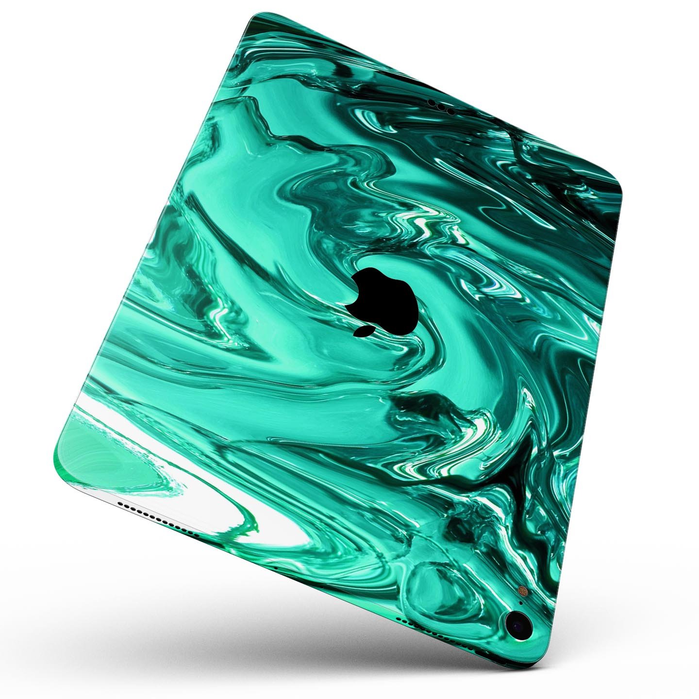 Bright trendy green swirled full body skin decal for Apple devices, showcasing vibrant colors and a sleek design.