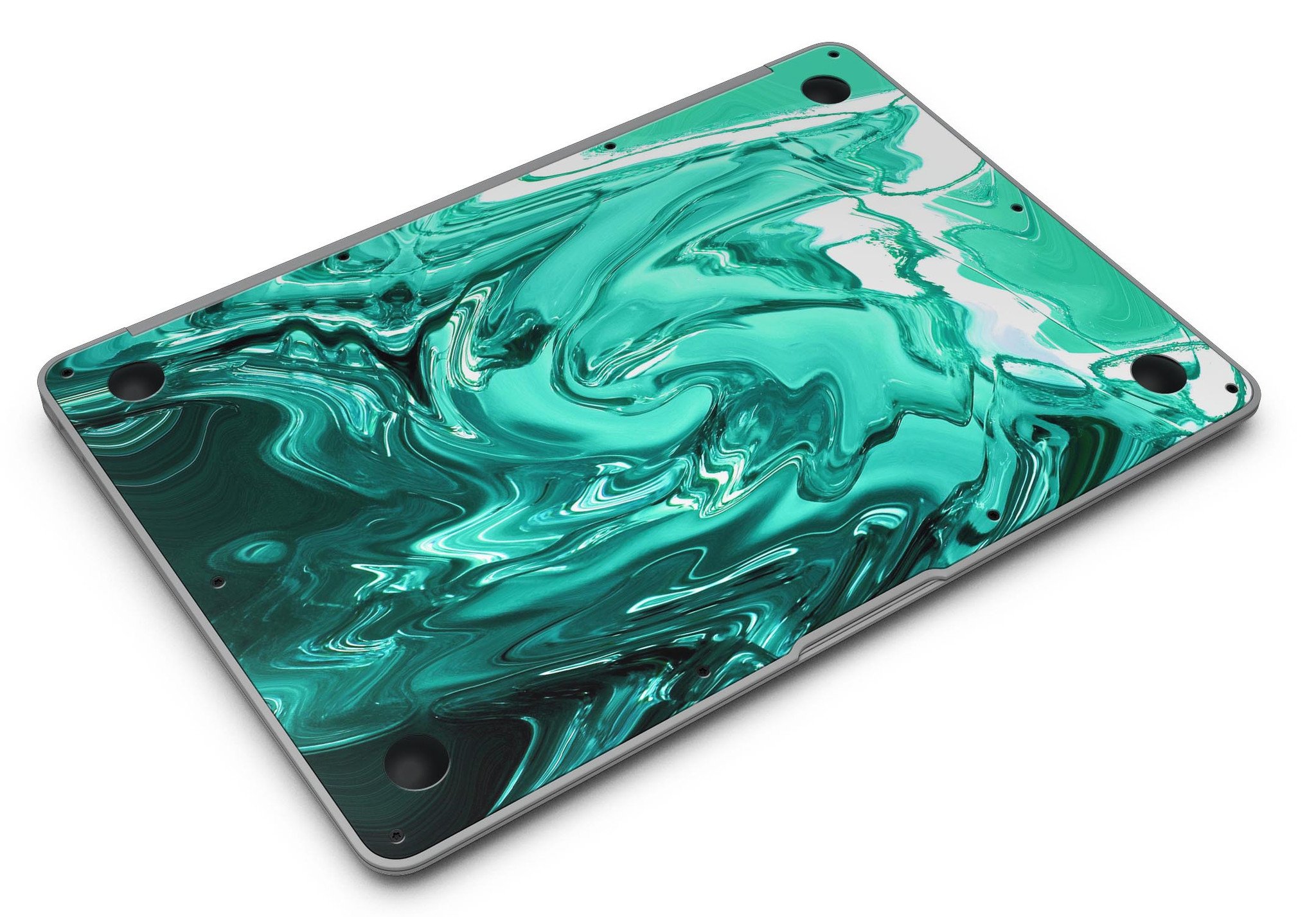 Bright Trendy Green Color Swirled MacBook Air Skin Kit showcasing vibrant green swirls on premium vinyl material.