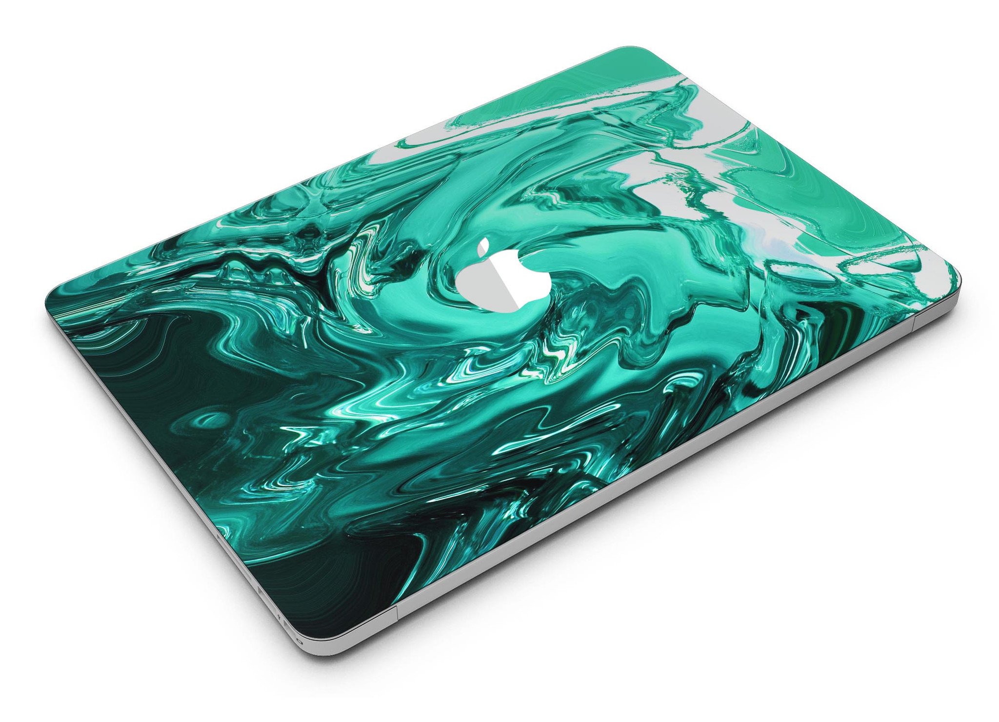 Bright Trendy Green Color Swirled MacBook Air Skin Kit showcasing vibrant green swirls on premium vinyl material.