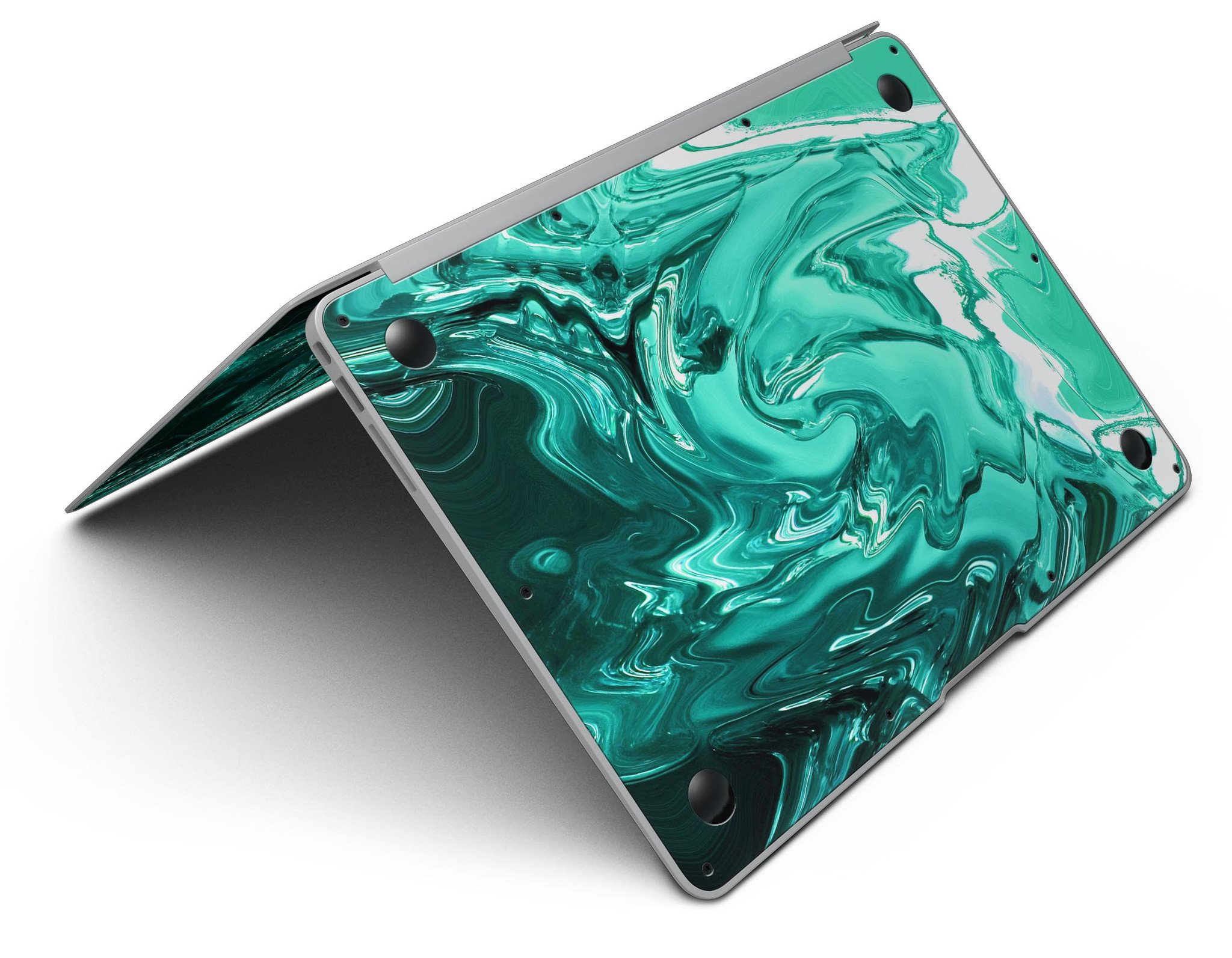 Bright Trendy Green Color Swirled MacBook Air Skin Kit showcasing vibrant green swirls on premium vinyl material.