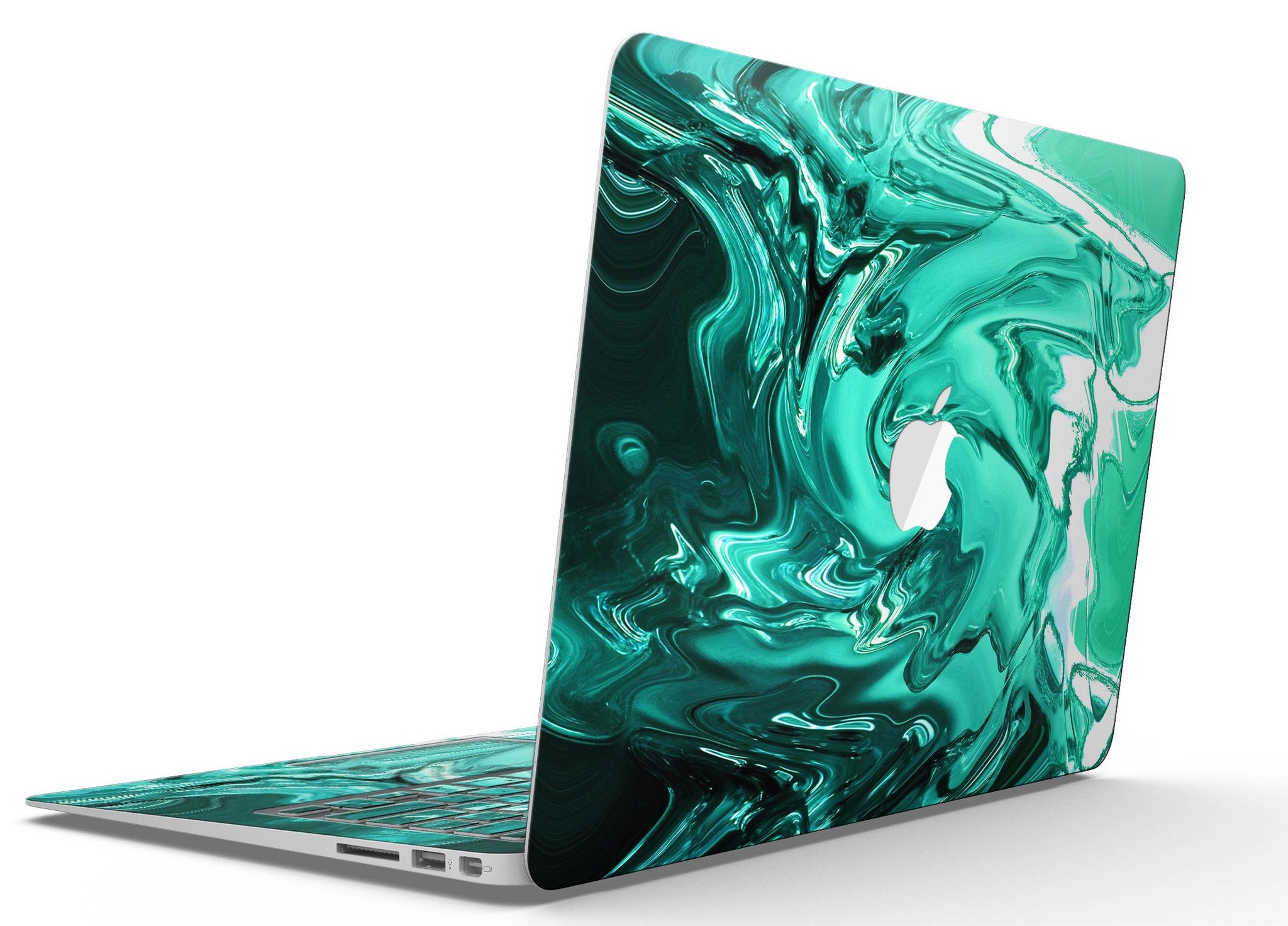 Bright Trendy Green Color Swirled MacBook Air Skin Kit showcasing vibrant green swirls on premium vinyl material.