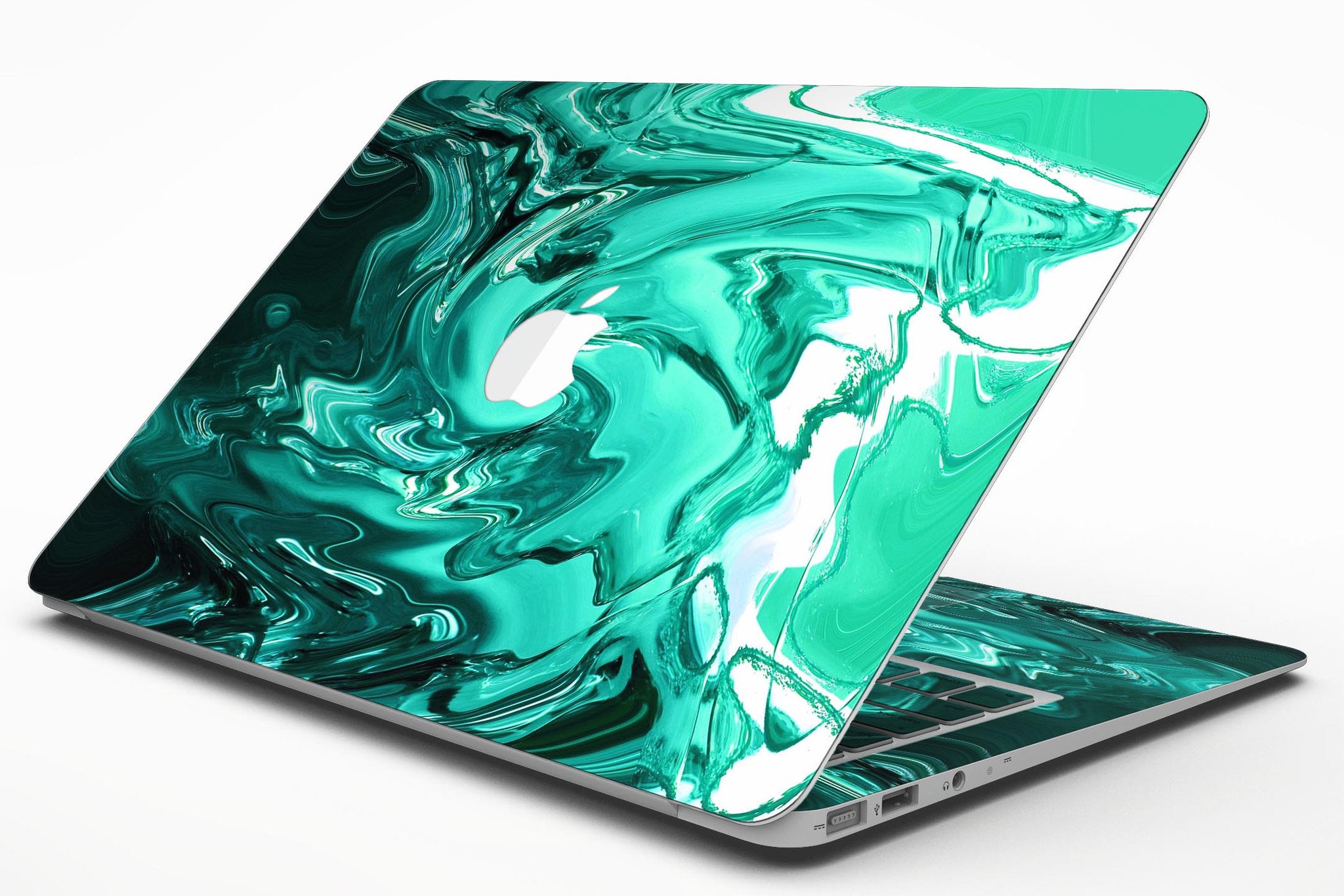 Bright Trendy Green Color Swirled MacBook Air Skin Kit showcasing vibrant green swirls on premium vinyl material.