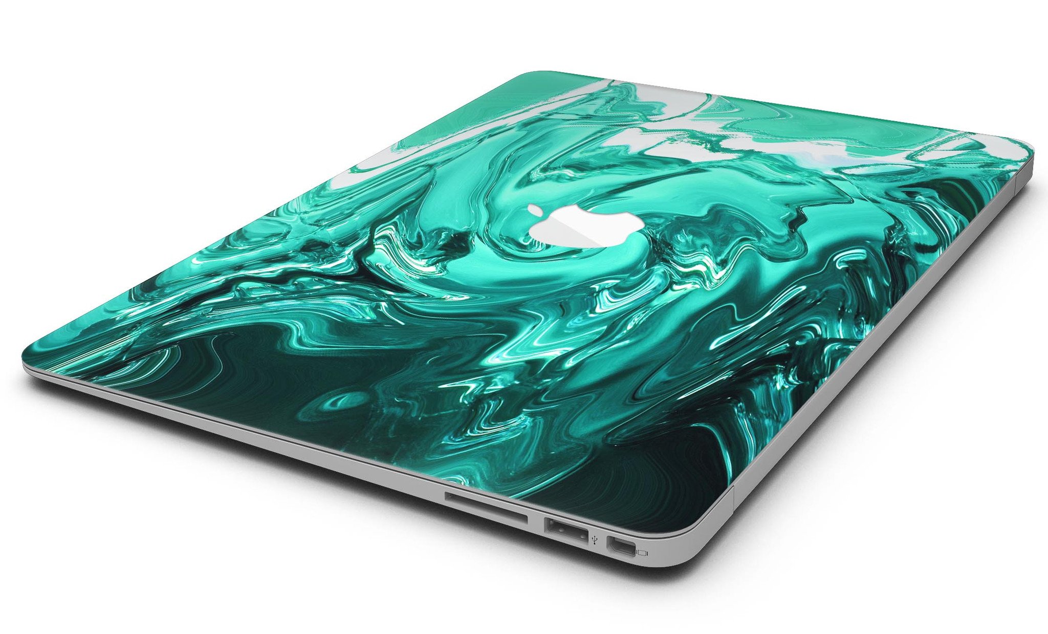 Bright Trendy Green Color Swirled MacBook Air Skin Kit showcasing vibrant green swirls on premium vinyl material.