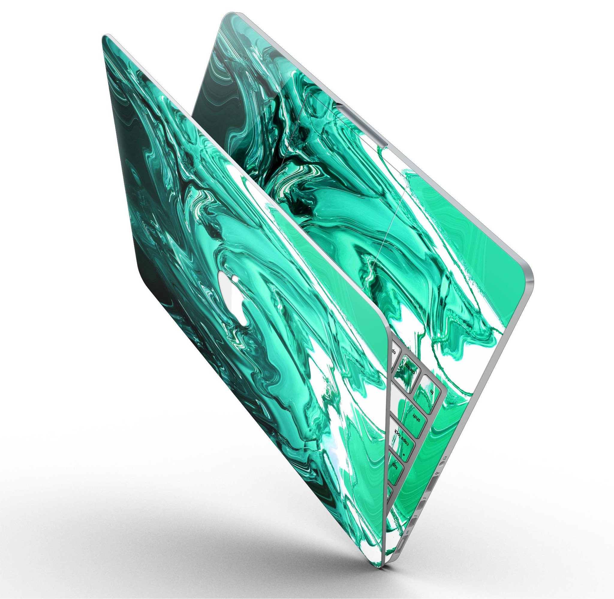 Bright trendy green swirled skin for MacBook Pro with Retina Display, showcasing vibrant colors and sleek design.