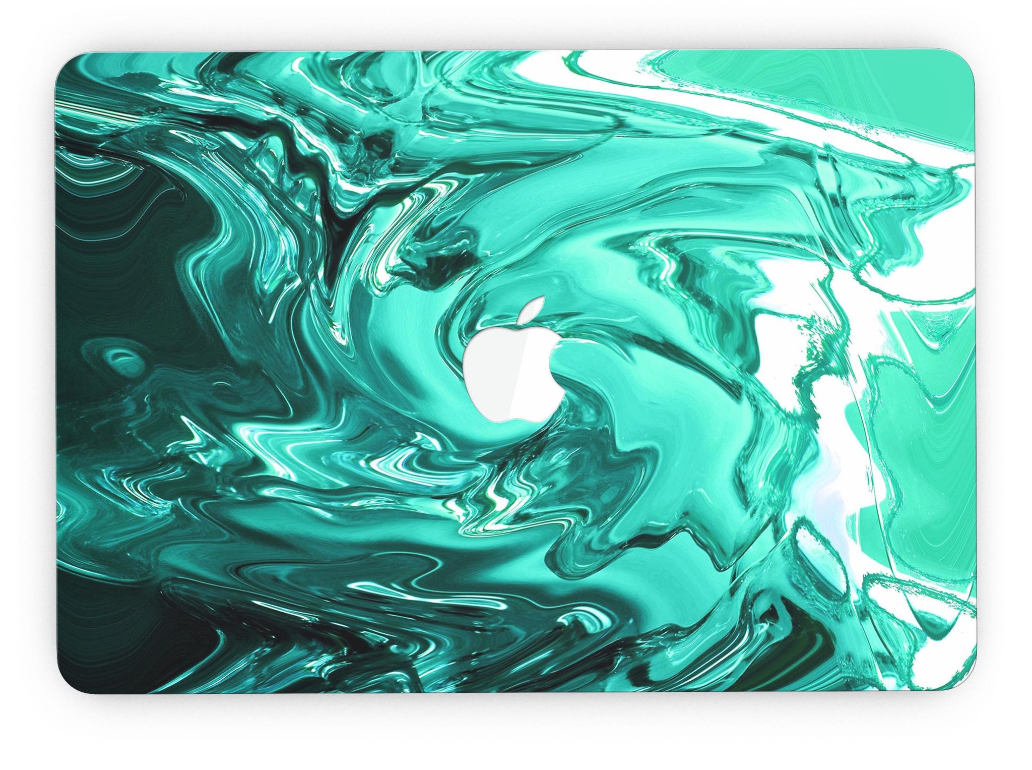 Bright trendy green swirled skin for MacBook Pro with Retina Display, showcasing vibrant colors and sleek design.