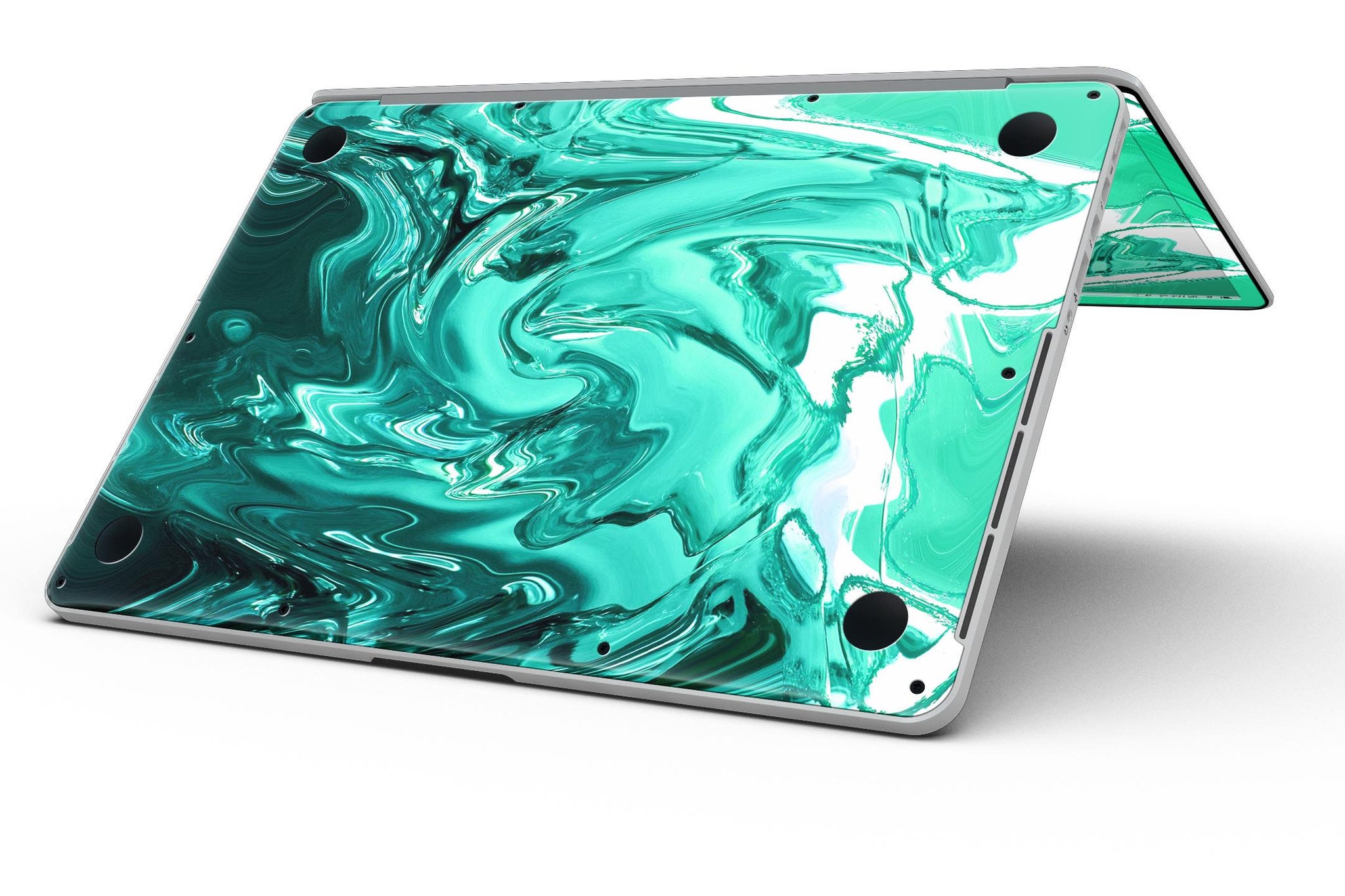 Bright trendy green swirled skin for MacBook Pro with Retina Display, showcasing vibrant colors and sleek design.