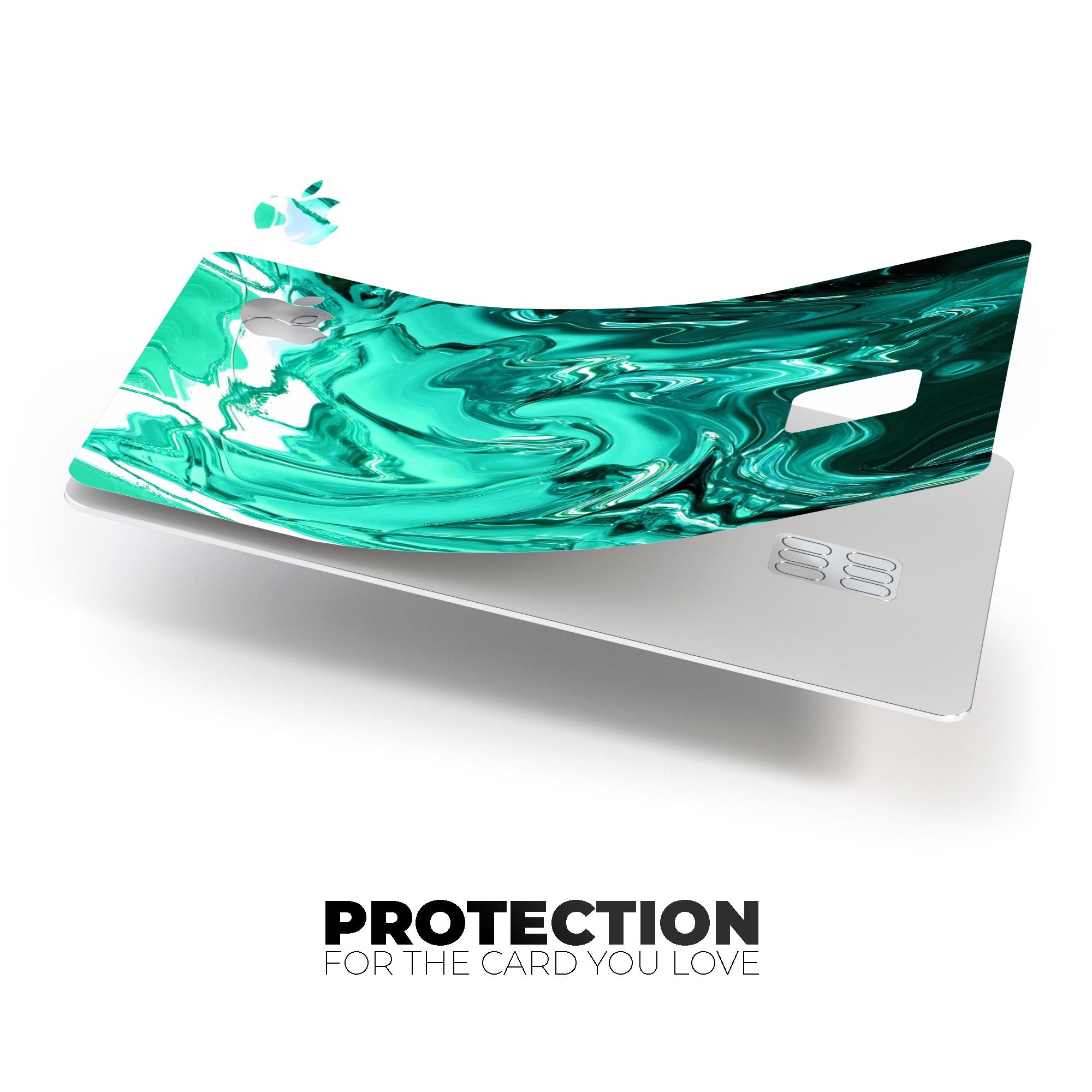 Bright trendy green swirled premium decal skin-kit for Apple Card, showcasing its vibrant design and protective features.