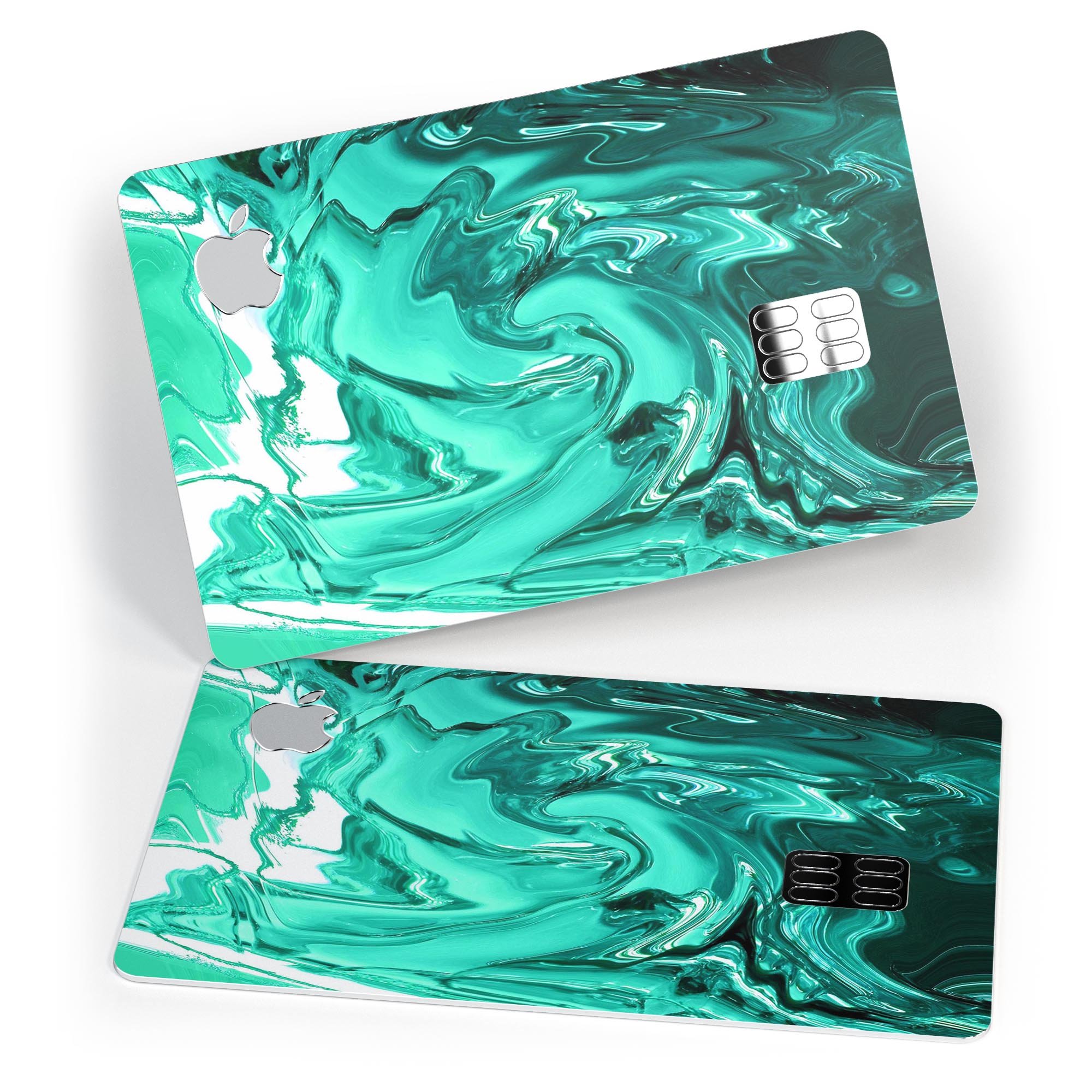 Bright trendy green swirled premium decal skin-kit for Apple Card, showcasing its vibrant design and protective features.