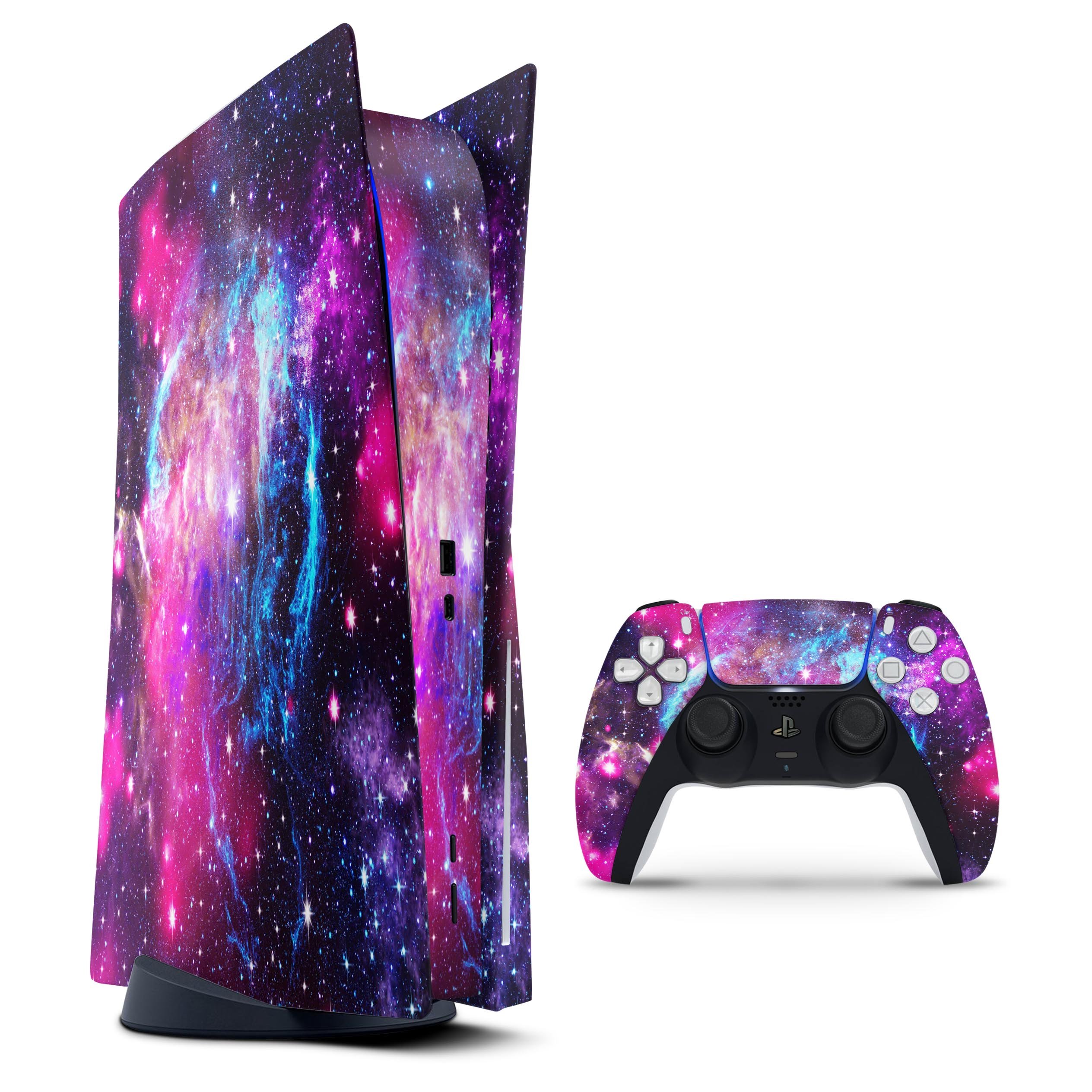 Bright Trippy Space full body skin decal wrap kit for Sony Playstation 5, showcasing vibrant colors and a sleek design.