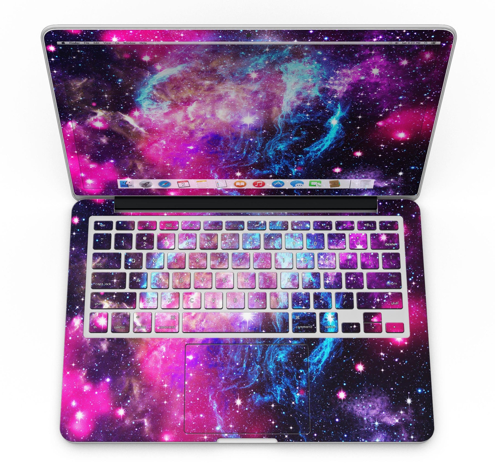 Bright Trippy Space skin for MacBook Pro with Retina Display, showcasing vibrant colors and unique design.