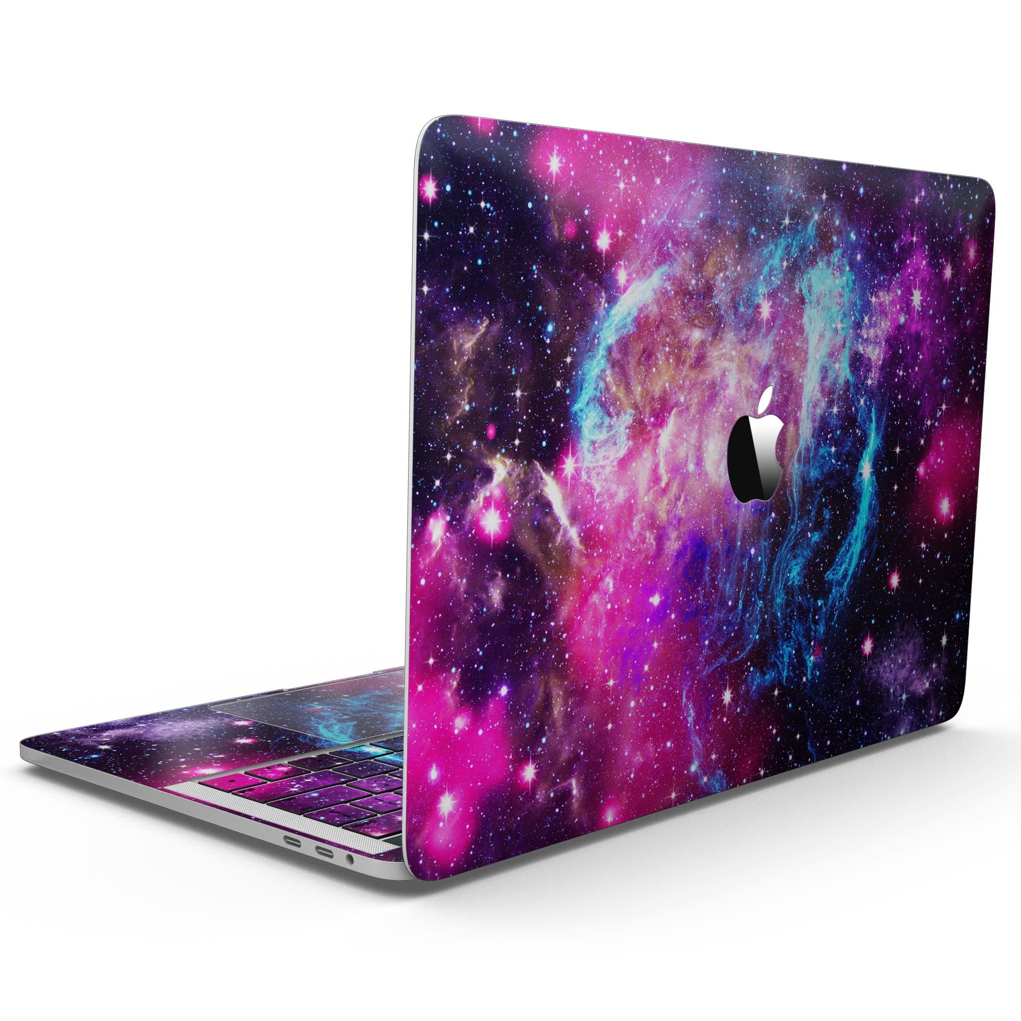 Bright Trippy Space skin kit for MacBook Pro with Touch Bar, showcasing vibrant colors and unique design.