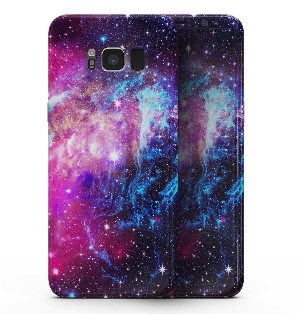 Bright Trippy Space skin kit for Samsung Galaxy S8, showcasing vibrant colors and unique patterns for stylish device protection.