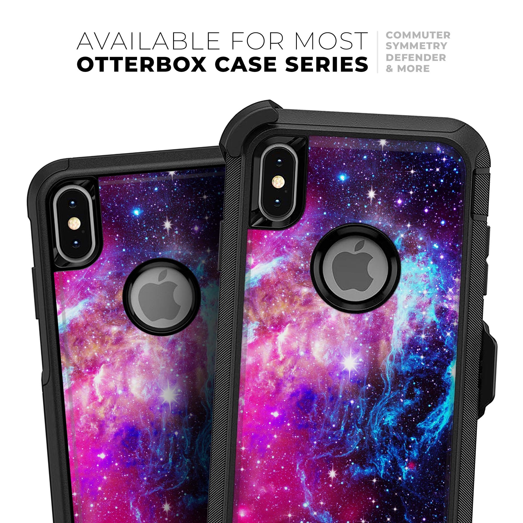 Bright Trippy Space Skin Kit for iPhone OtterBox cases featuring vibrant colors and intricate designs.