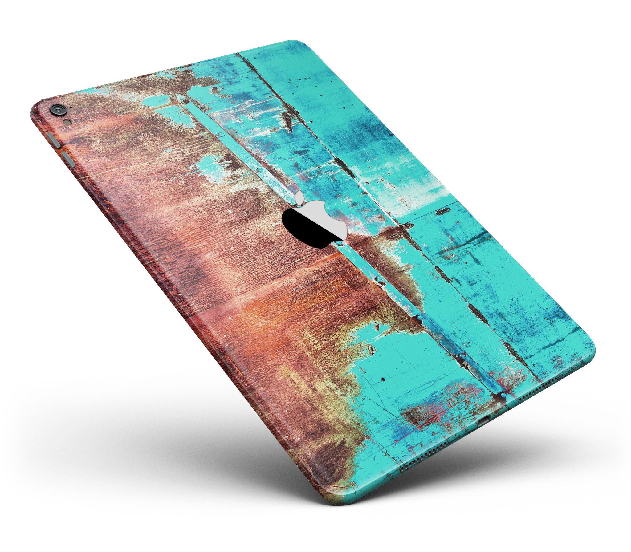 Bright turquoise rusted surface skin for iPad Pro 12.9", showcasing vibrant colors and unique design.