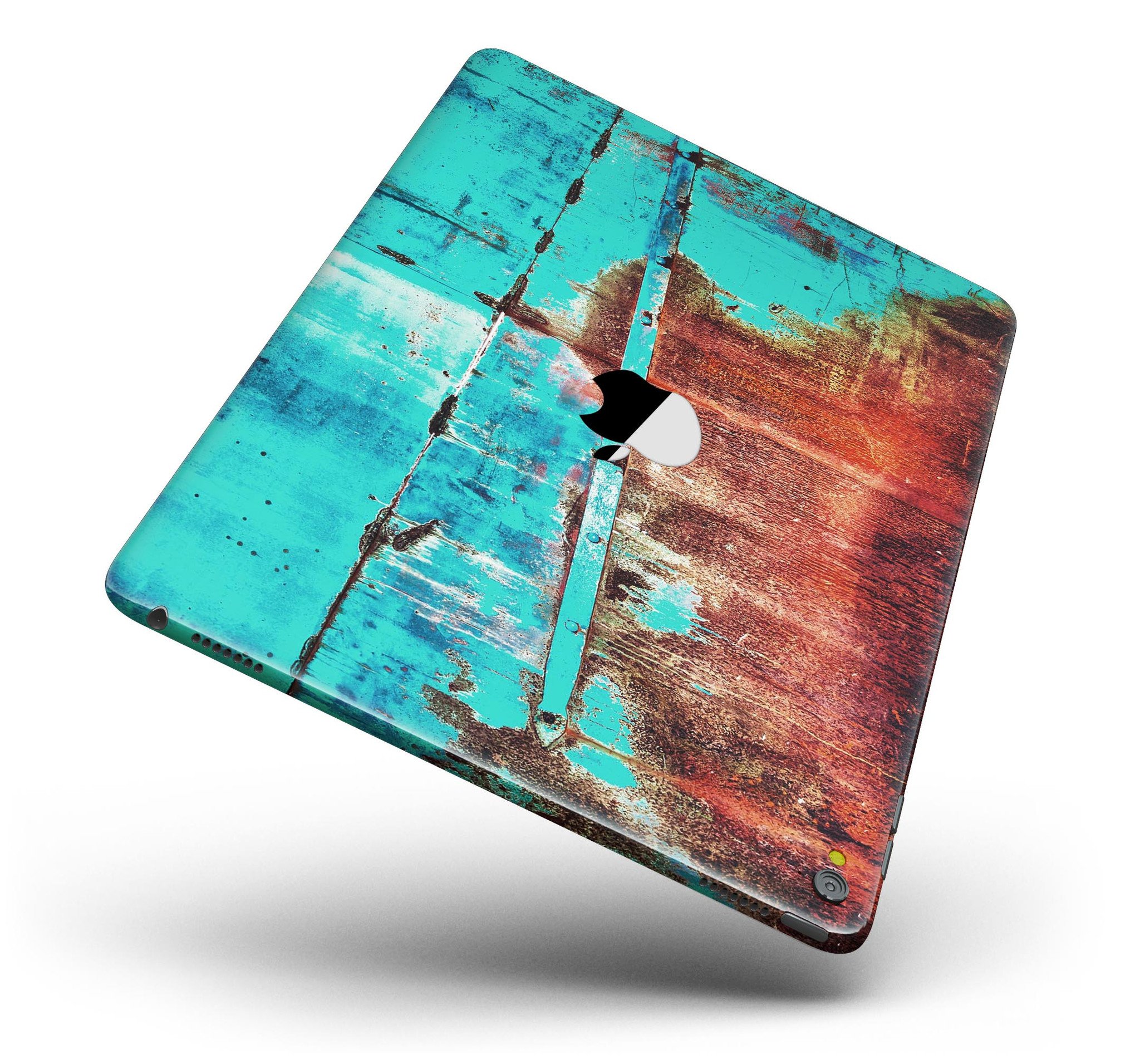 Bright turquoise rusted surface skin for iPad Pro 12.9", showcasing vibrant colors and unique design.