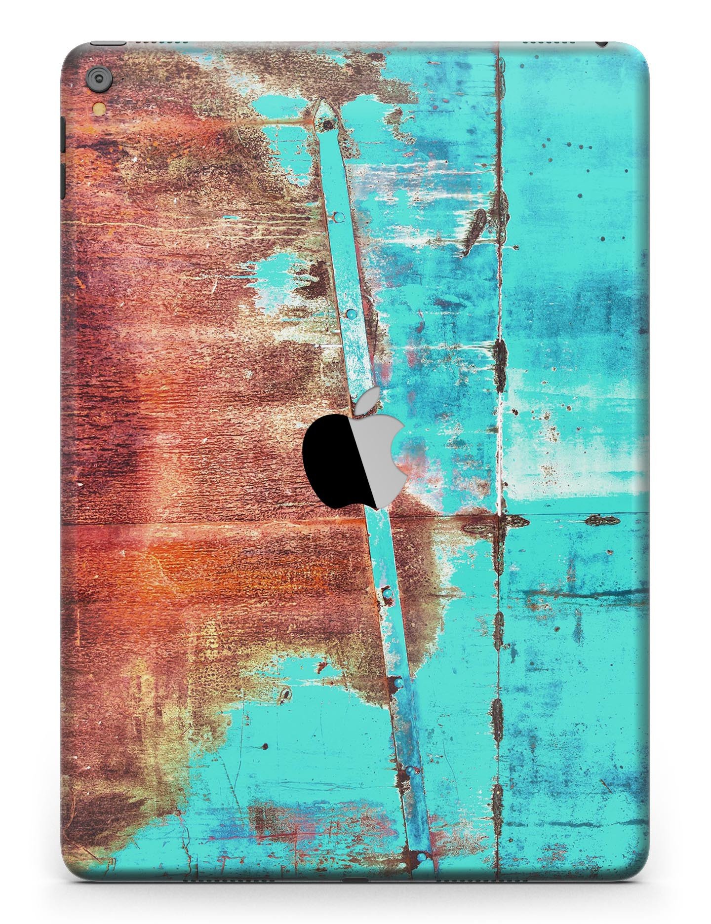 Bright turquoise rusted surface skin for iPad Pro 12.9", showcasing vibrant colors and unique design.