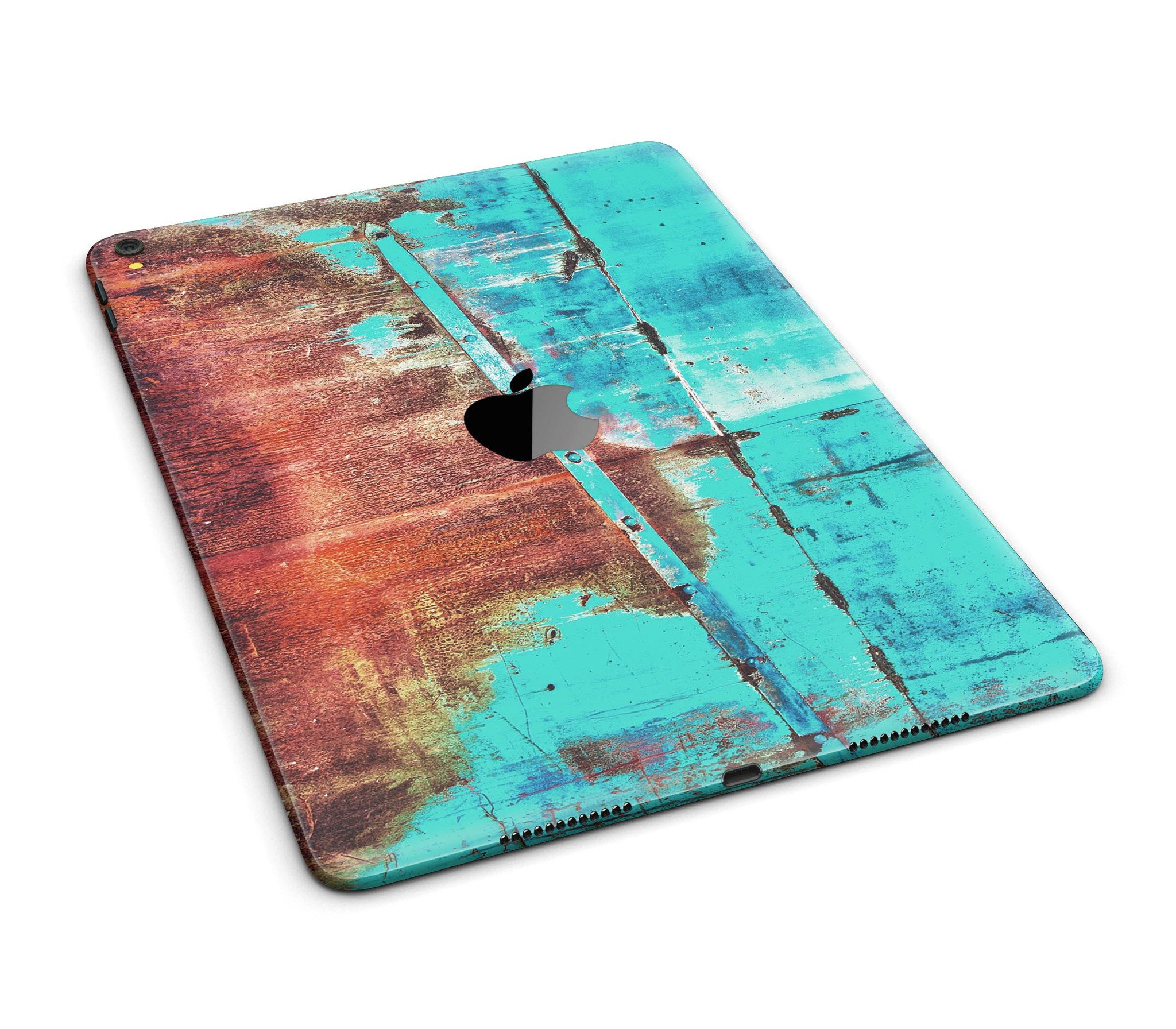 Bright turquoise rusted surface skin for iPad Pro 12.9", showcasing vibrant colors and unique design.