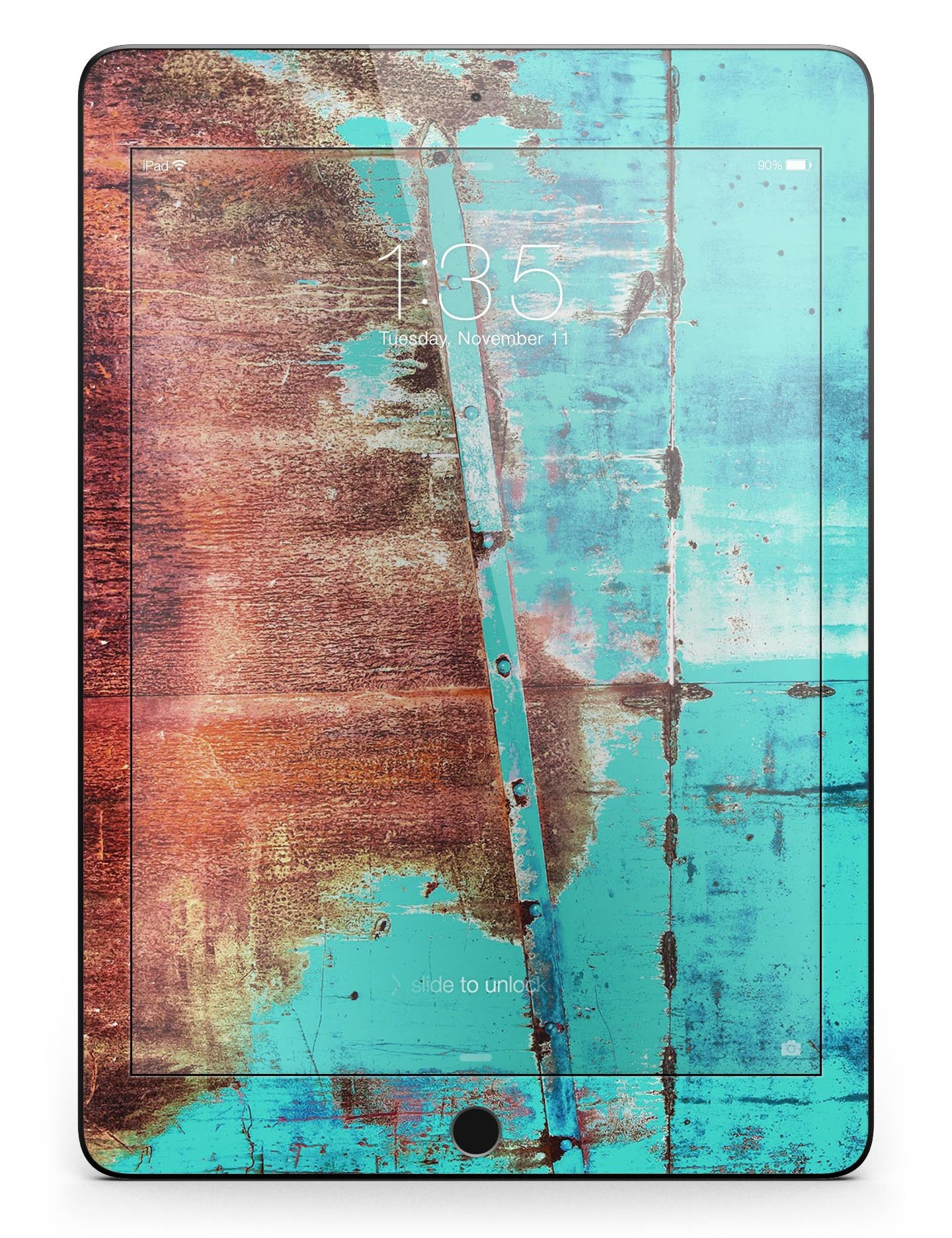 Bright turquoise rusted surface skin for iPad Pro 12.9", showcasing vibrant colors and unique design.