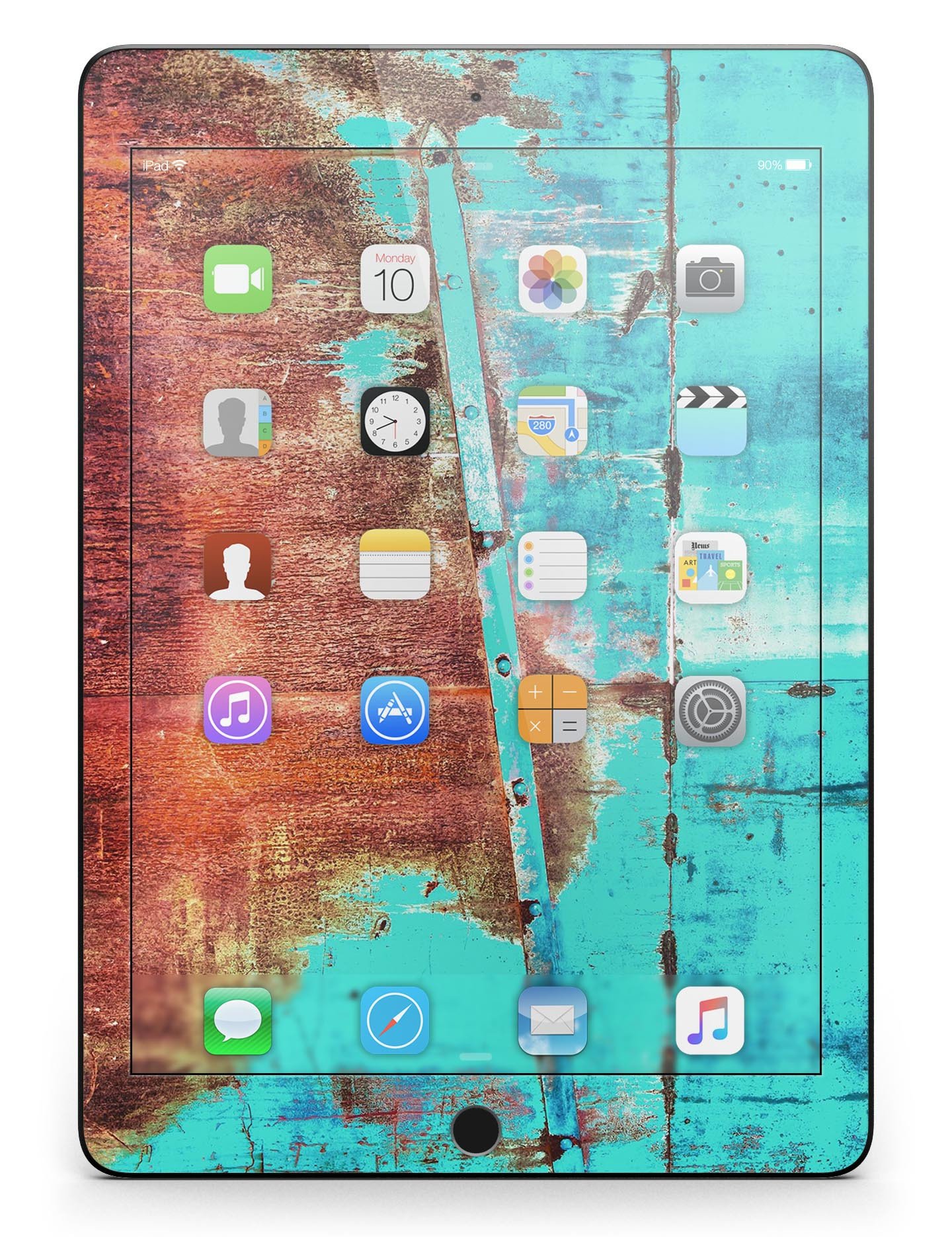 Bright turquoise rusted surface skin for iPad Pro 12.9", showcasing vibrant colors and unique design.