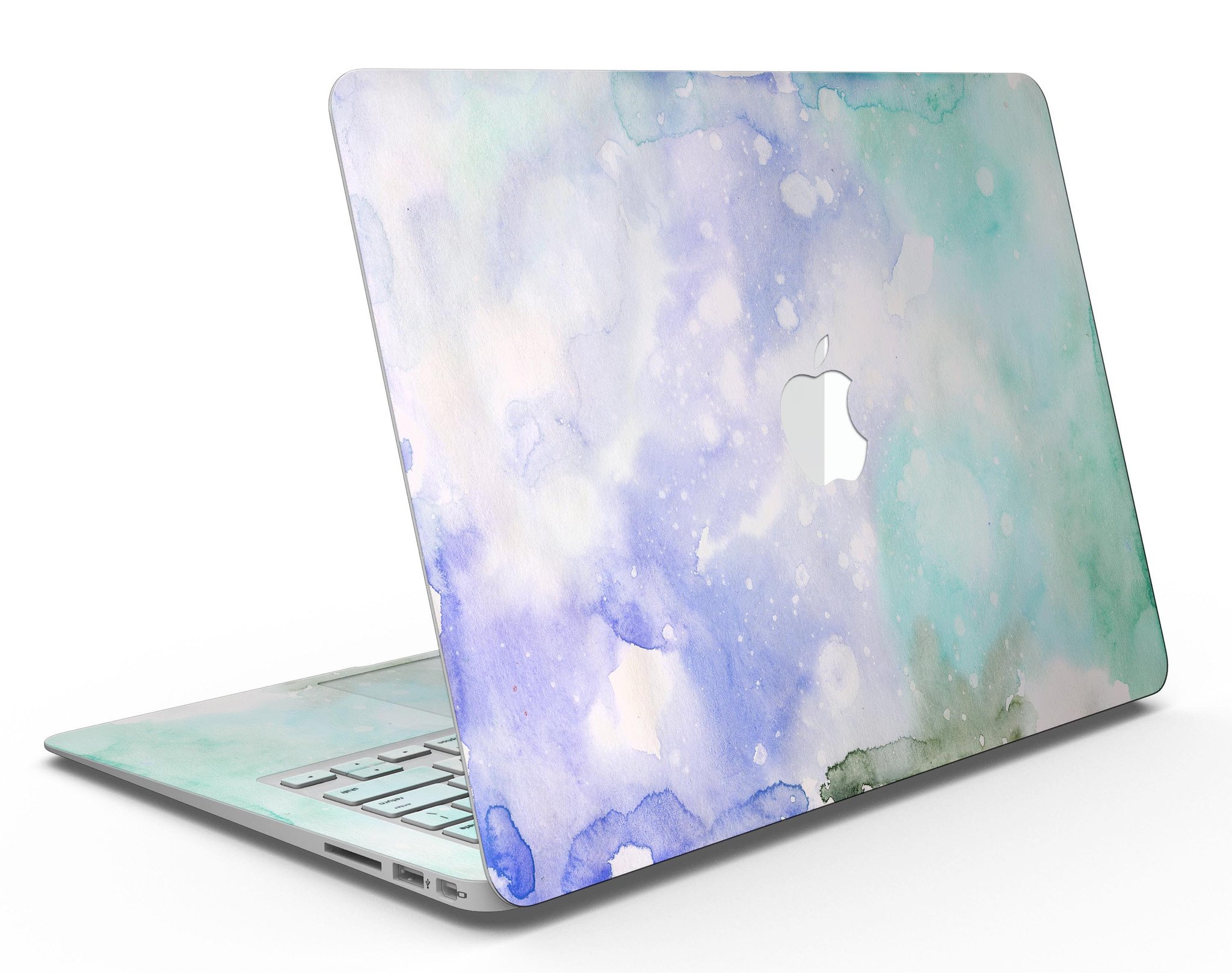 Bright v3 Absorbed Watercolor Texture skin applied to a MacBook Air, showcasing vibrant colors and a sleek design.