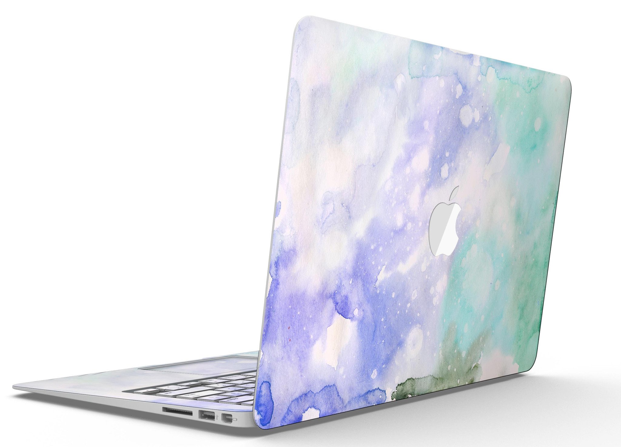 Bright v3 Absorbed Watercolor Texture skin applied to a MacBook Air, showcasing vibrant colors and a sleek design.