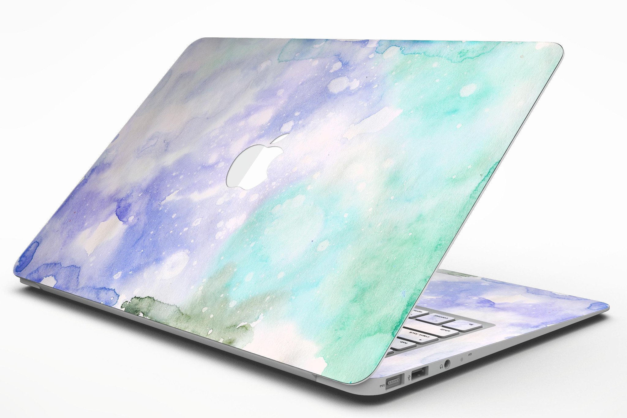 Bright v3 Absorbed Watercolor Texture skin applied to a MacBook Air, showcasing vibrant colors and a sleek design.