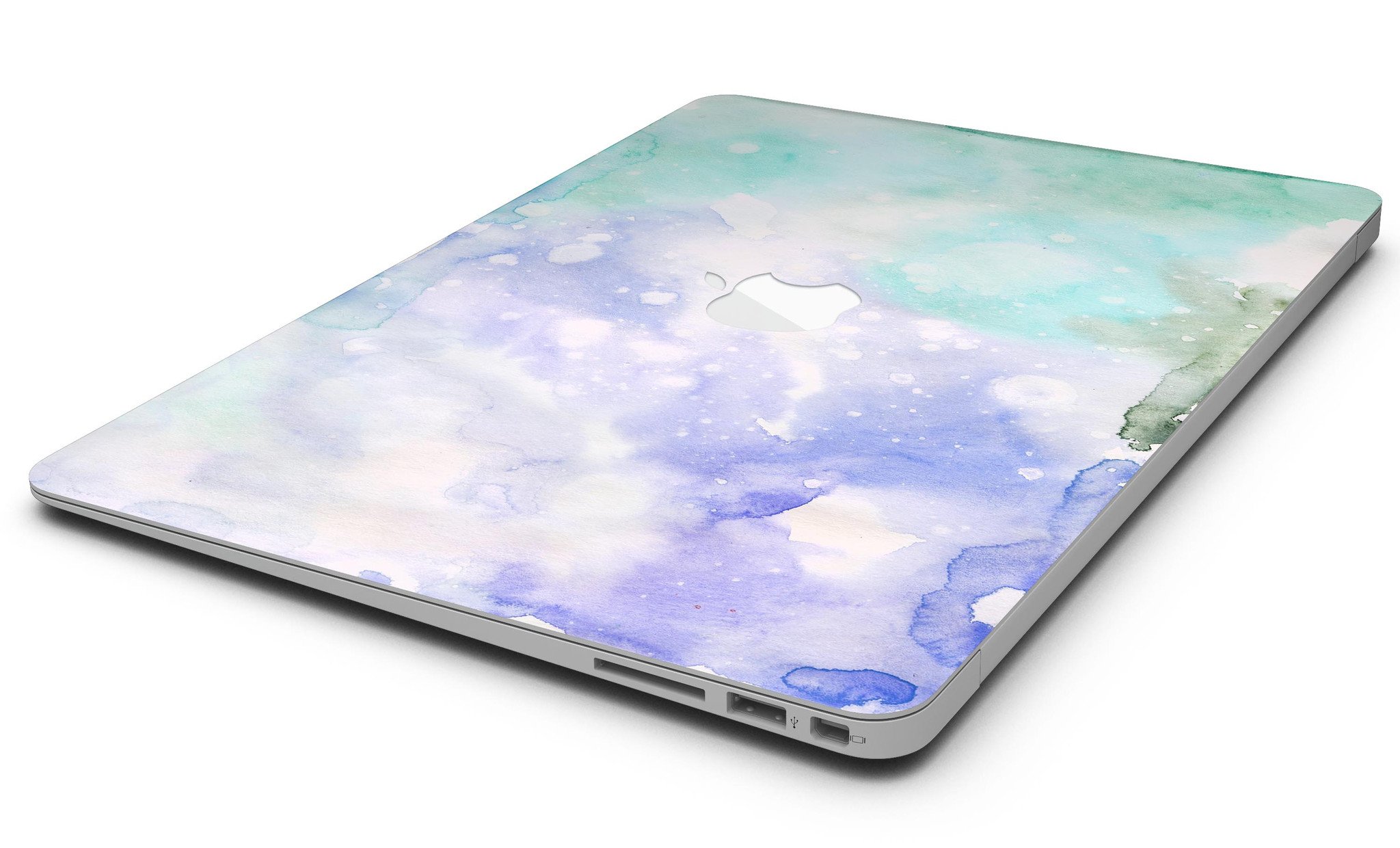 Bright v3 Absorbed Watercolor Texture skin applied to a MacBook Air, showcasing vibrant colors and a sleek design.