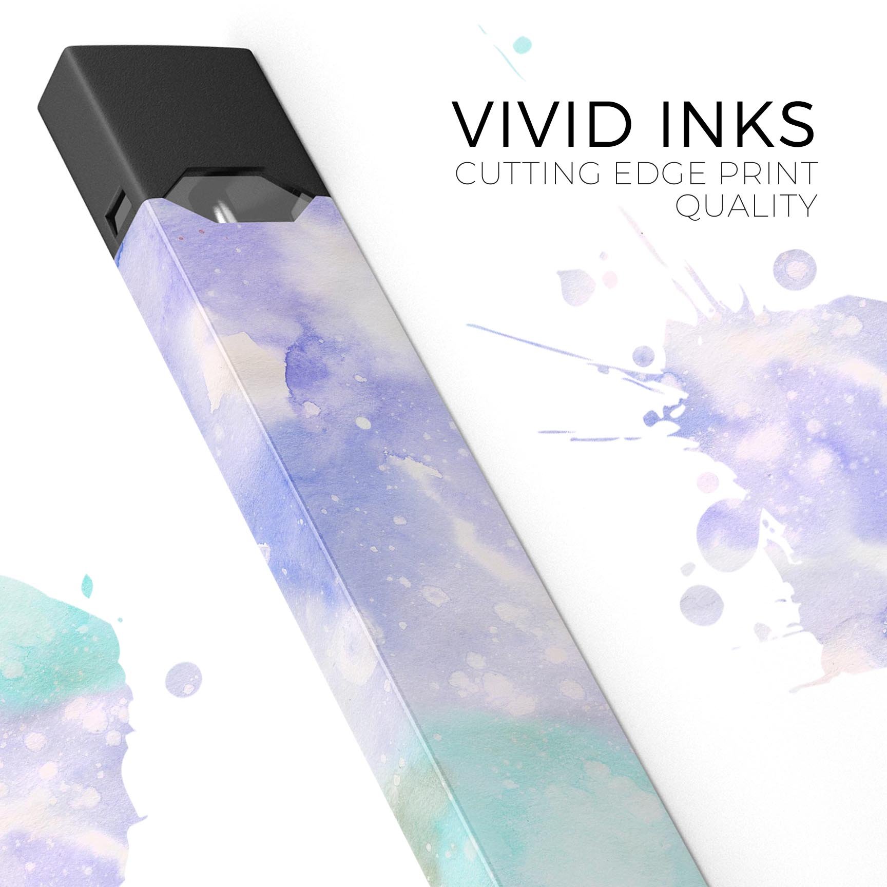 Bright v3 Absorbed Watercolor Texture skin for JUUL vaping device, showcasing vibrant colors and precise cut.