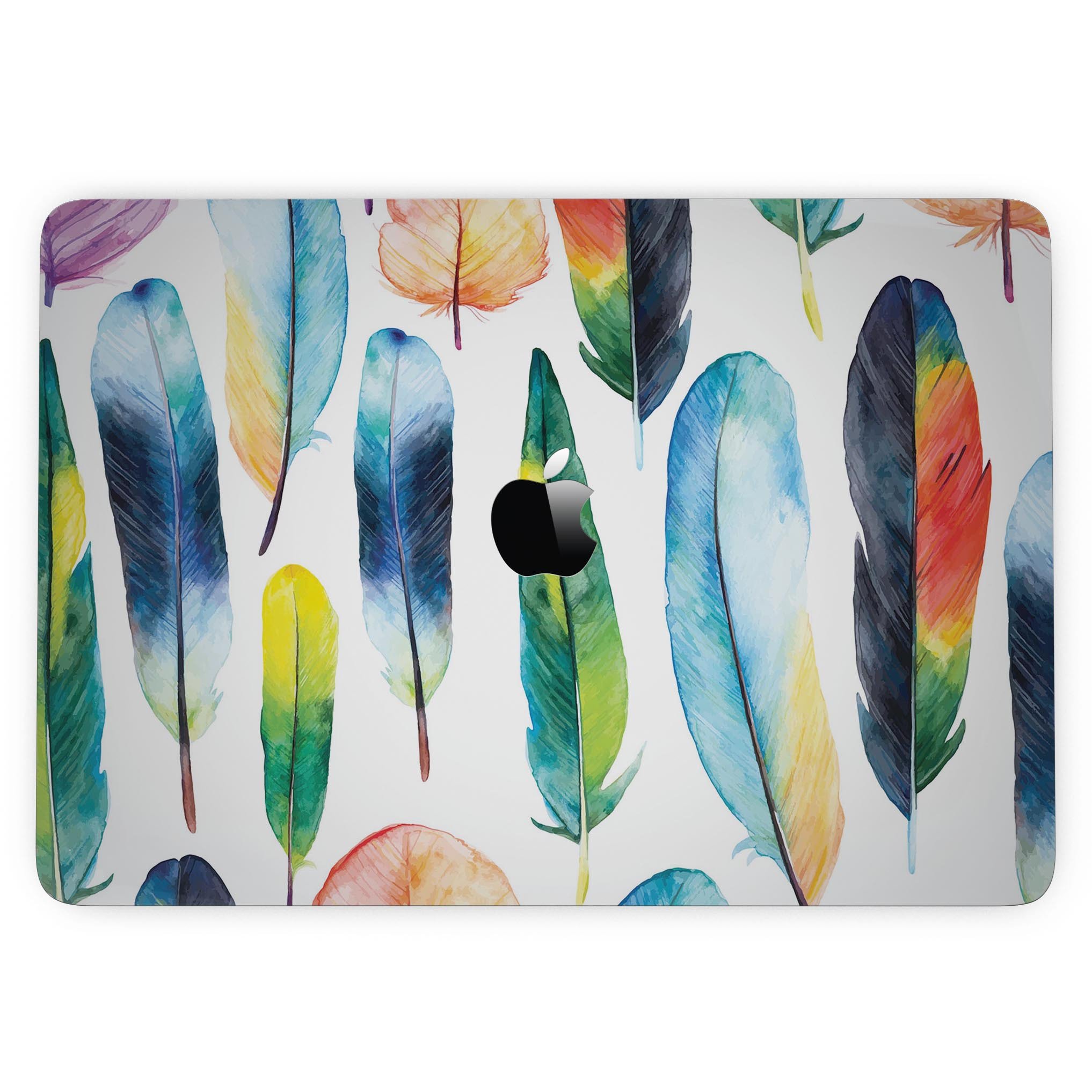 Bright Water Color Painted Feather skin for 13" MacBook Pro without Touch Bar, showcasing vibrant colors and a sleek design.