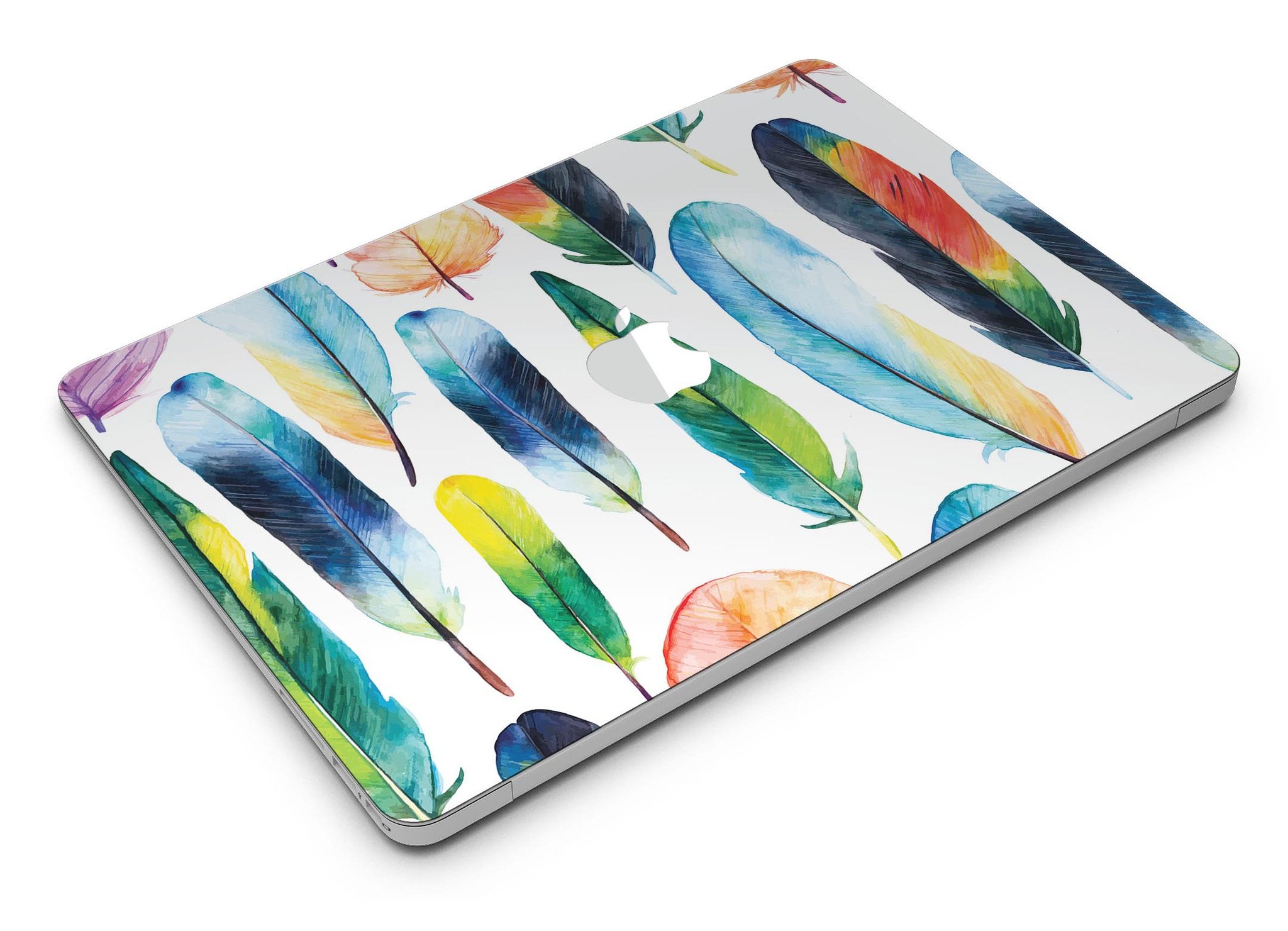 Bright Water Color Painted Feather skin for MacBook Air, showcasing vibrant colors and artistic feather design.