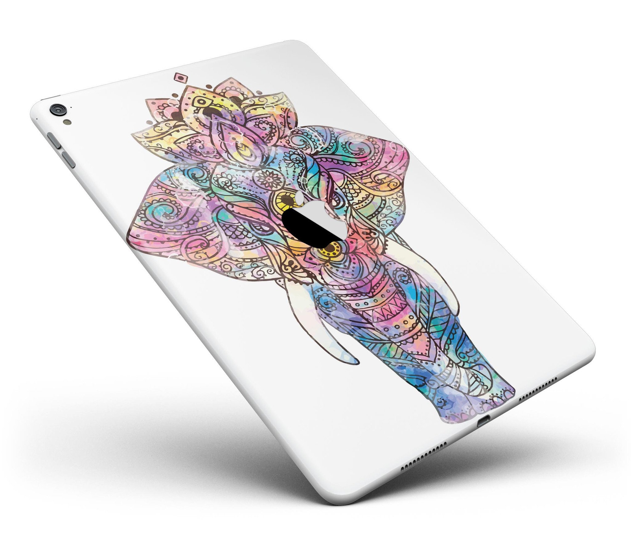 Bright Watercolor Ethnic Elephant Full Body Skin for iPad Pro, showcasing vibrant colors and intricate design.