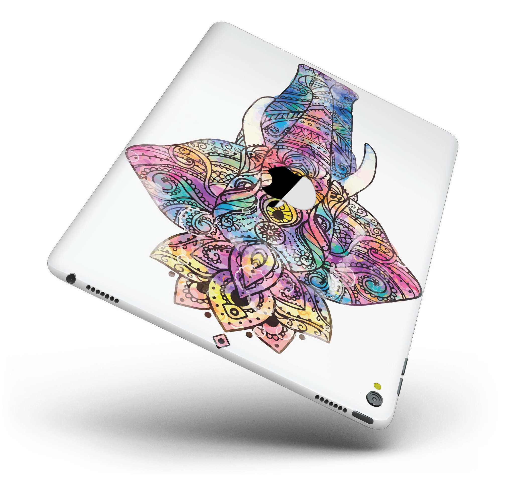 Bright Watercolor Ethnic Elephant Full Body Skin for iPad Pro, showcasing vibrant colors and intricate design.