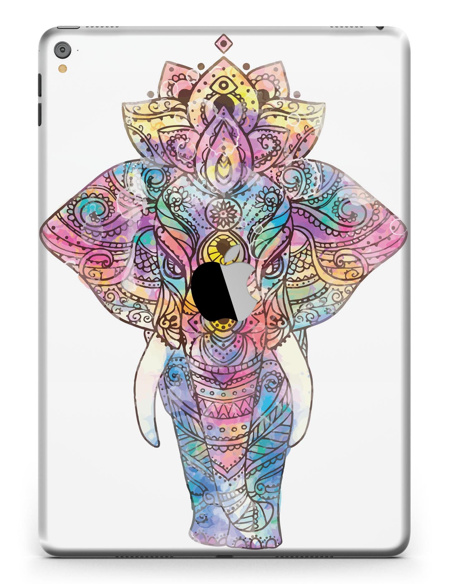 Bright Watercolor Ethnic Elephant Full Body Skin for iPad Pro, showcasing vibrant colors and intricate design.