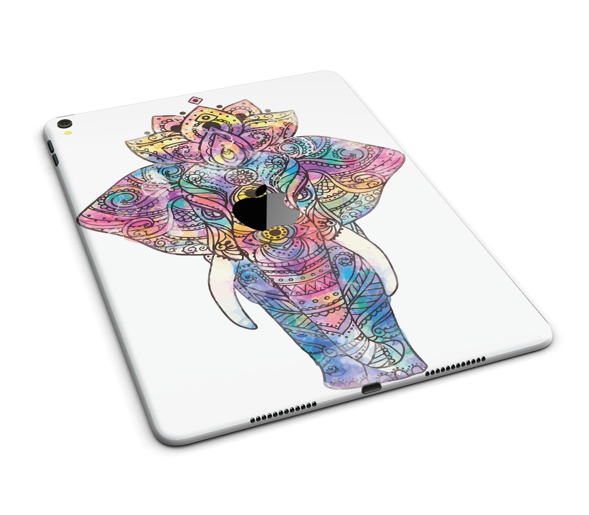 Bright Watercolor Ethnic Elephant Full Body Skin for iPad Pro, showcasing vibrant colors and intricate design.