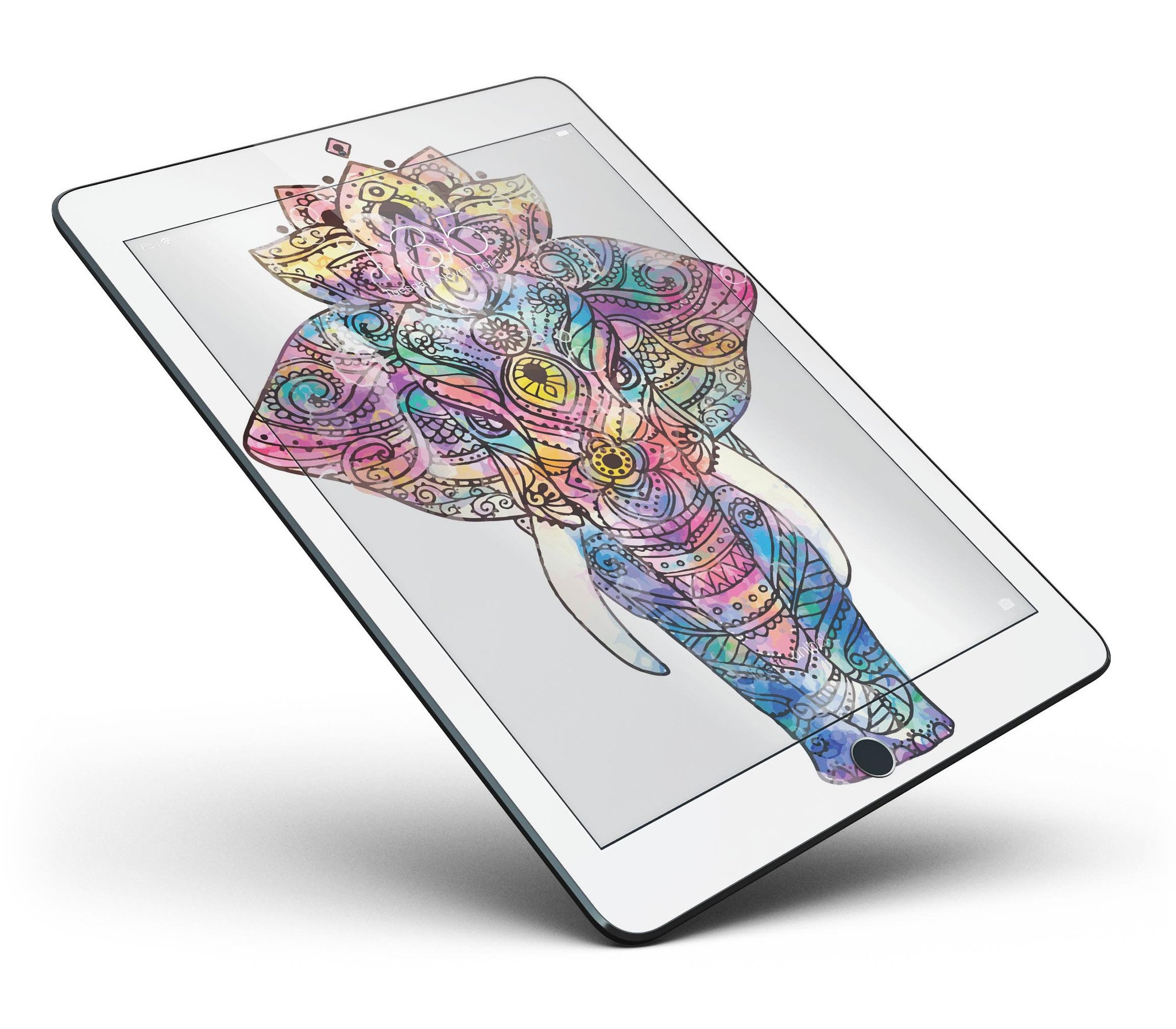 Bright Watercolor Ethnic Elephant Full Body Skin for iPad Pro, showcasing vibrant colors and intricate design.