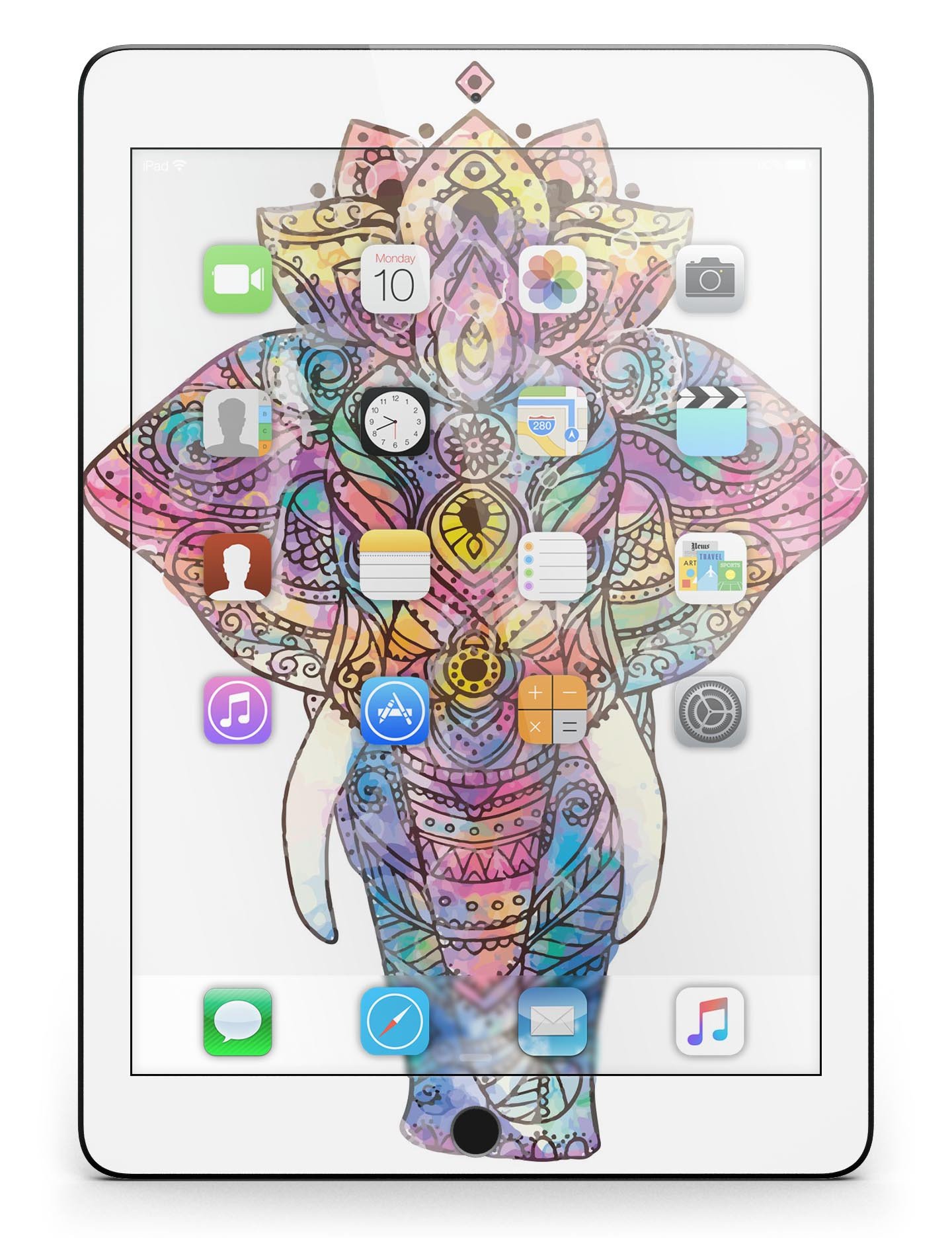 Bright Watercolor Ethnic Elephant Full Body Skin for iPad Pro, showcasing vibrant colors and intricate design.