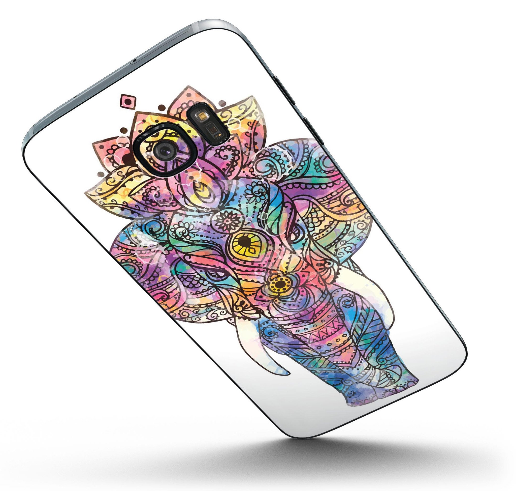 Bright Watercolor Ethnic Elephant skin kit for Samsung Galaxy S7/S7 Edge, showcasing vibrant colors and intricate design.