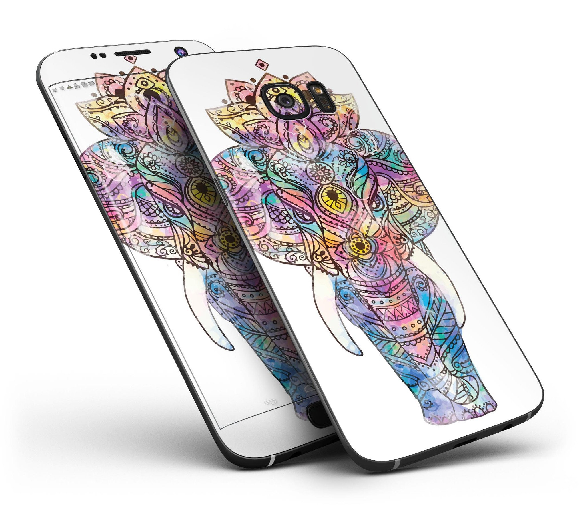 Bright Watercolor Ethnic Elephant skin kit for Samsung Galaxy S7/S7 Edge, showcasing vibrant colors and intricate design.