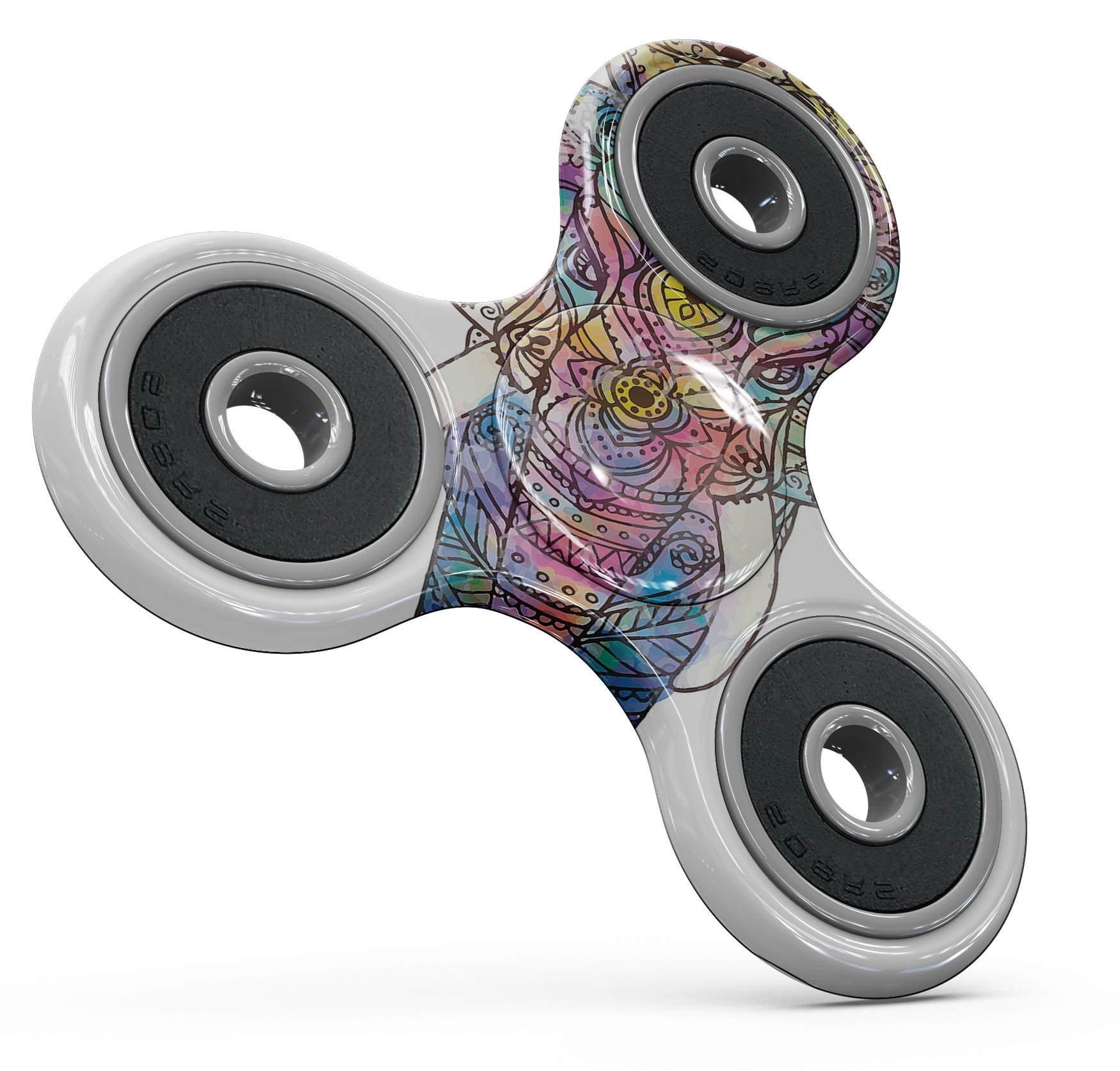 Bright Watercolor Ethnic Elephant Full-Body Skin-Kit for fidget spinner, showcasing vibrant colors and intricate patterns.