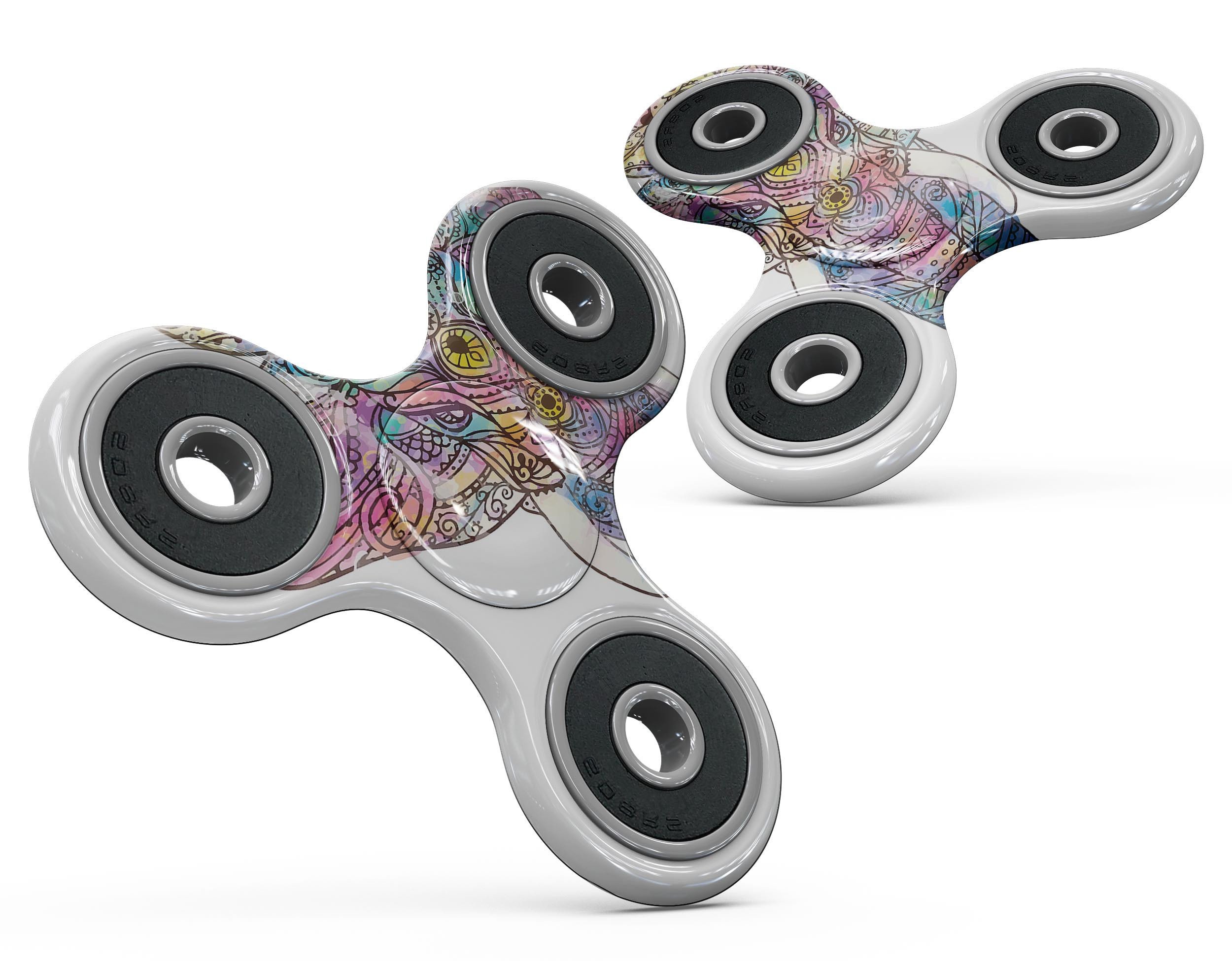 Bright Watercolor Ethnic Elephant Full-Body Skin-Kit for fidget spinner, showcasing vibrant colors and intricate patterns.