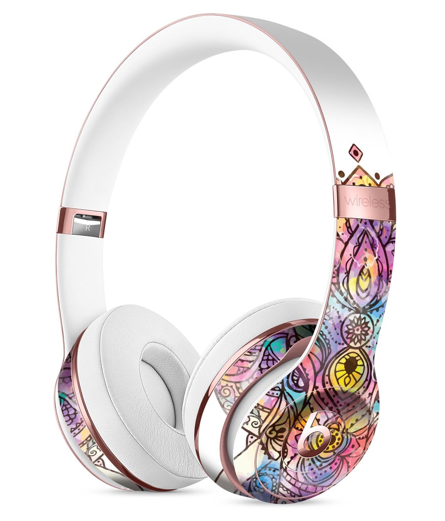 Bright Watercolor Ethnic Elephant Skin Kit for Beats by Dre Solo 3 Wireless Headphones, showcasing vibrant colors and intricate design.