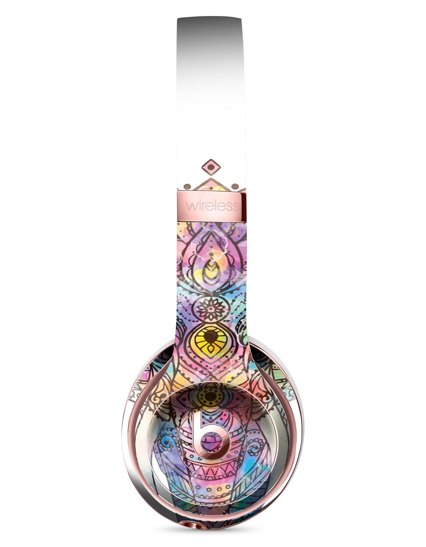 Bright Watercolor Ethnic Elephant Skin Kit for Beats by Dre Solo 3 Wireless Headphones, showcasing vibrant colors and intricate design.