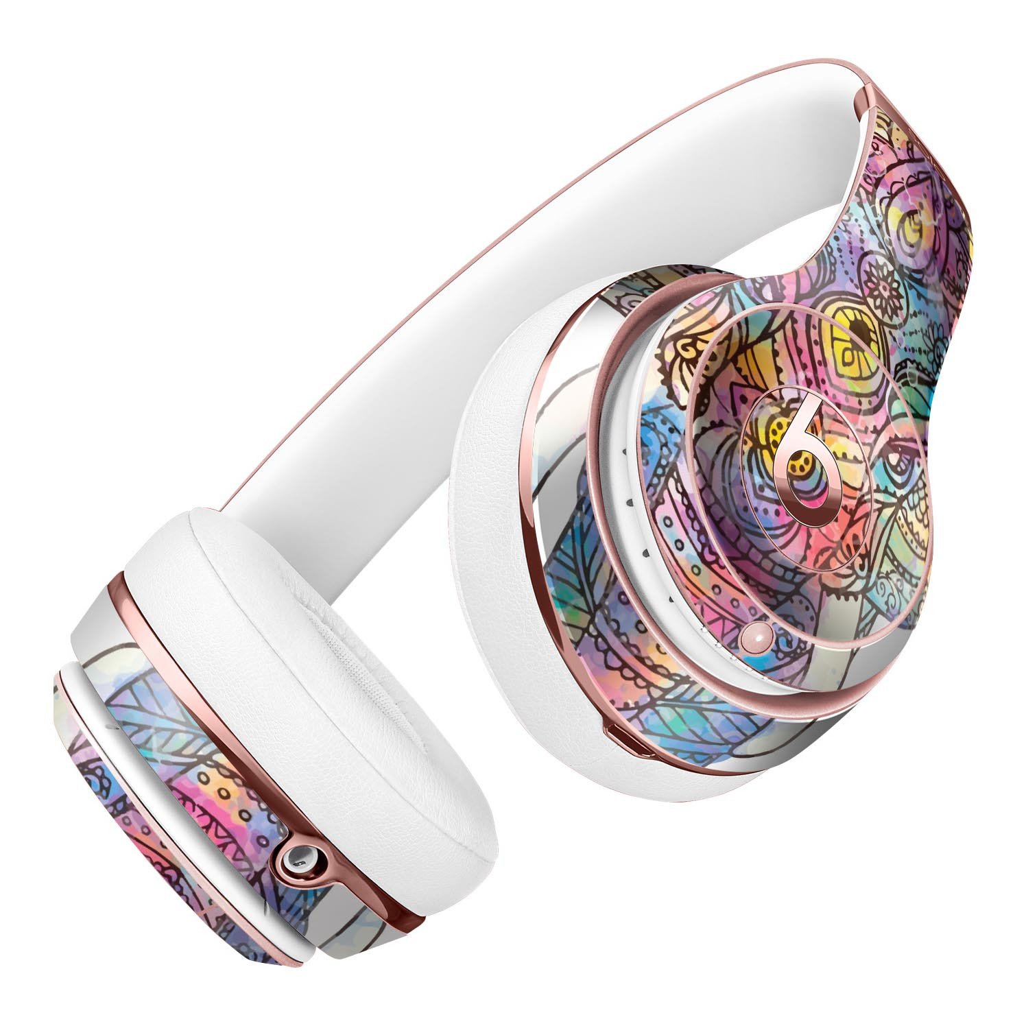 Bright Watercolor Ethnic Elephant Skin Kit for Beats by Dre Solo 3 Wireless Headphones, showcasing vibrant colors and intricate design.