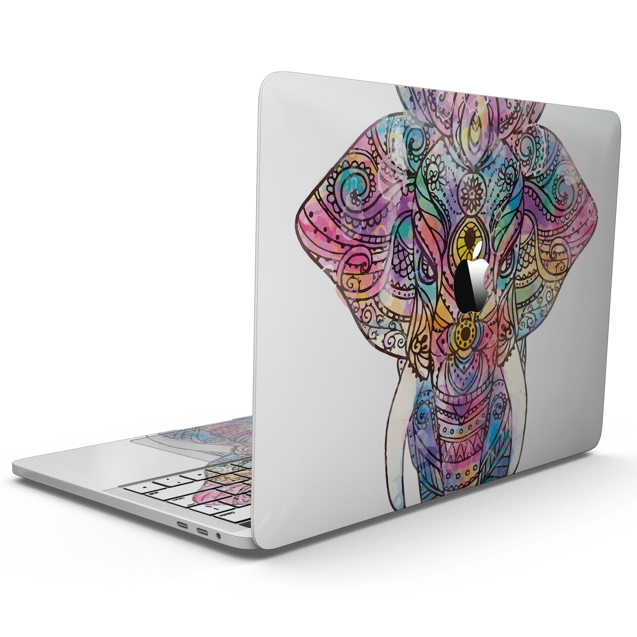 Bright Watercolor Ethnic Elephant skin for MacBook Pro, showcasing vibrant colors and intricate design.