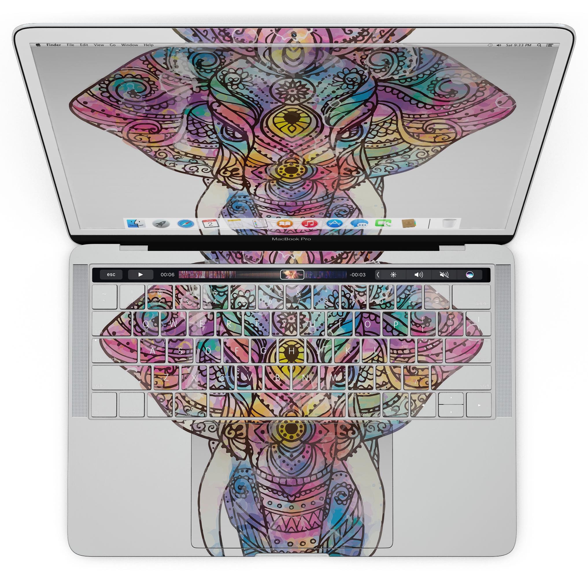 Bright Watercolor Ethnic Elephant skin for MacBook Pro, showcasing vibrant colors and intricate design.