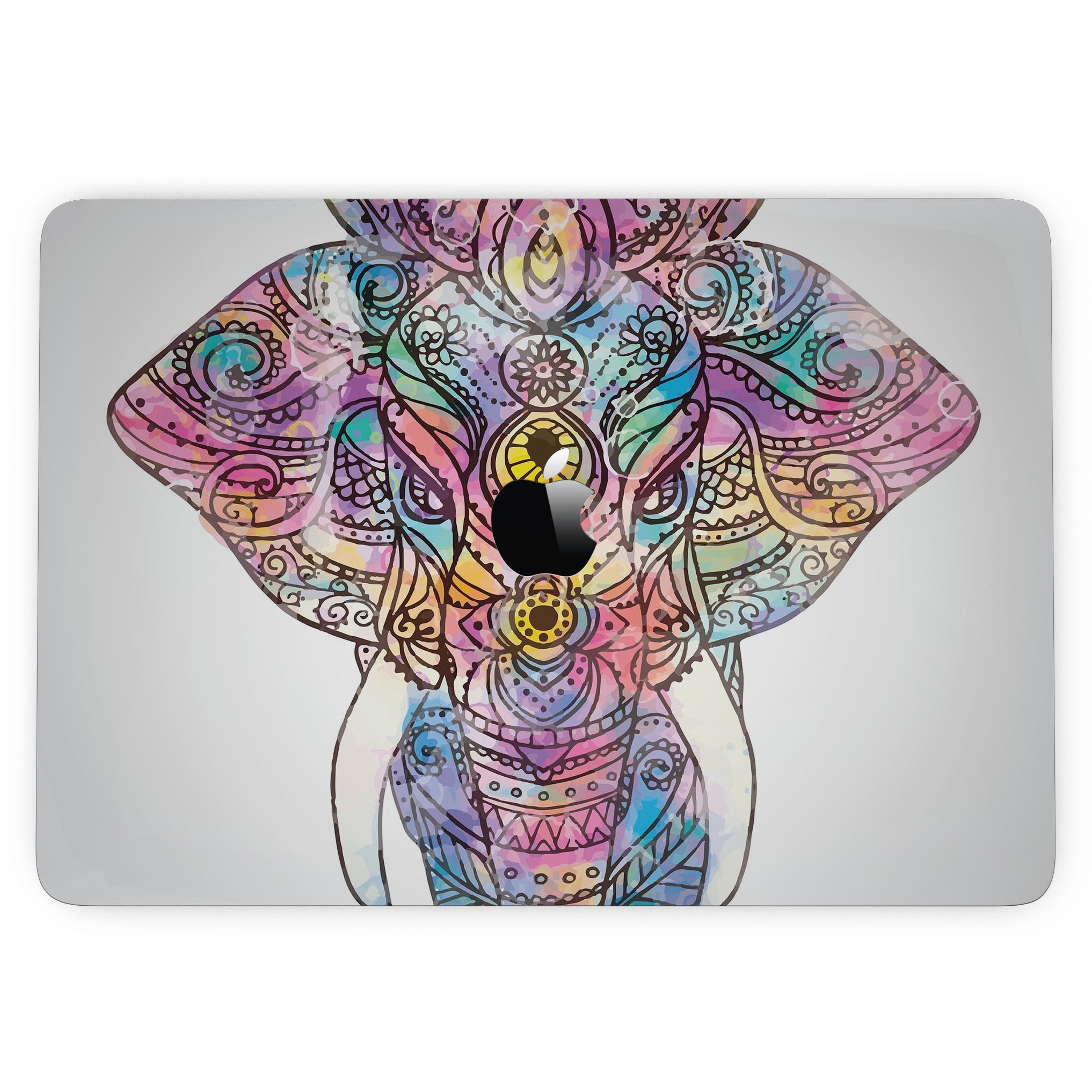 Bright Watercolor Ethnic Elephant skin for MacBook Pro, showcasing vibrant colors and intricate design.