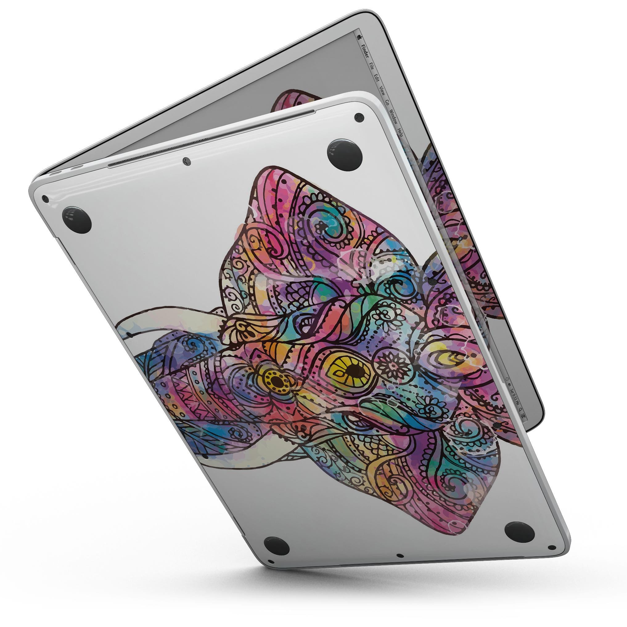 Bright Watercolor Ethnic Elephant skin for MacBook Pro, showcasing vibrant colors and intricate design.