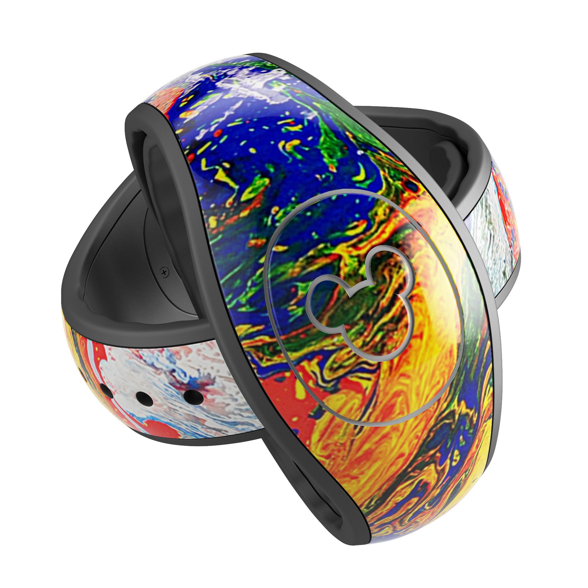 Bright White and Primary Color Paint Explosion decal skin wrap kit for Disney Magic Band, showcasing vibrant colors and high-quality finish.