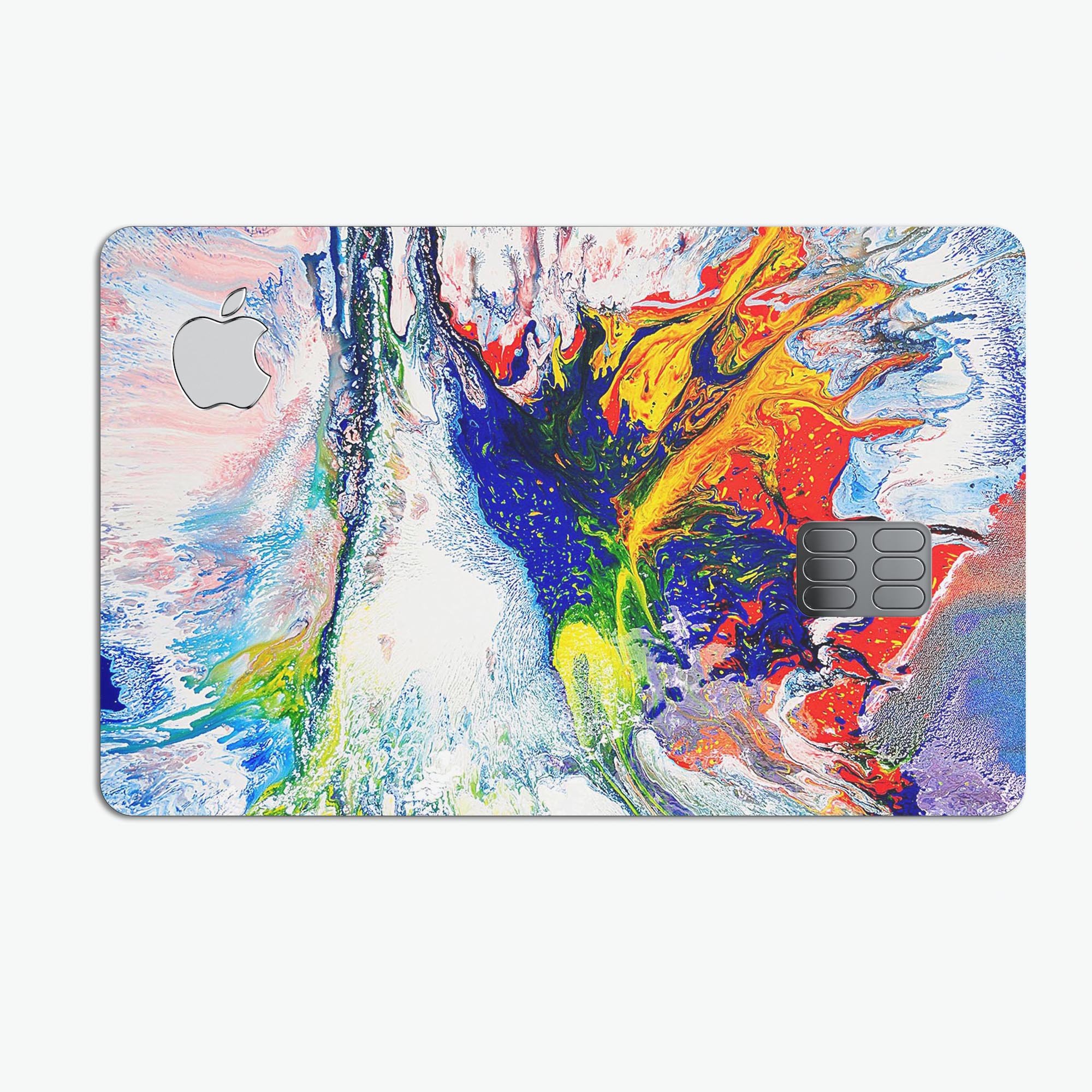 Bright White and Primary Color Paint Explosion skin for Apple Card, showcasing vibrant colors and a sleek design.