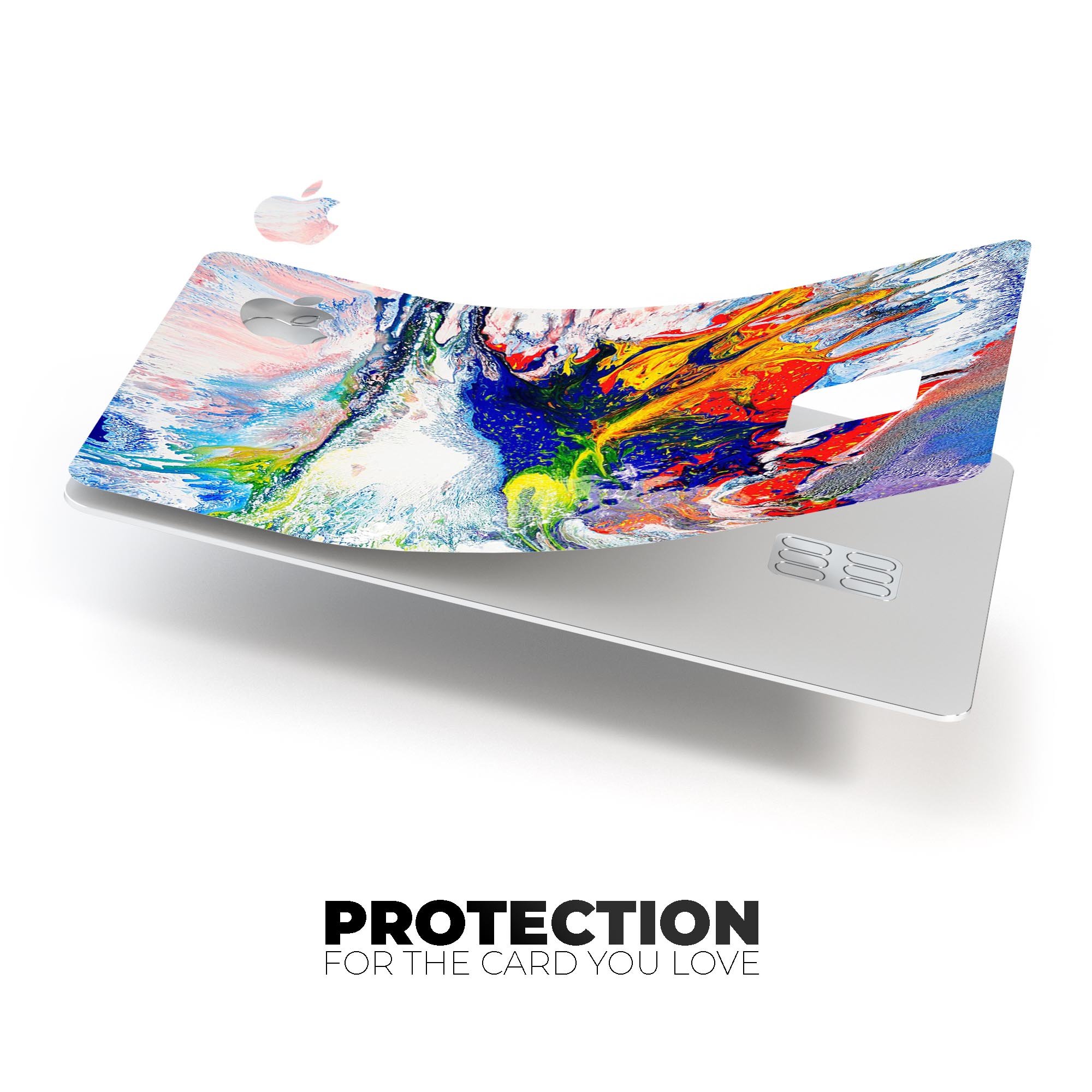 Bright White and Primary Color Paint Explosion skin for Apple Card, showcasing vibrant colors and a sleek design.